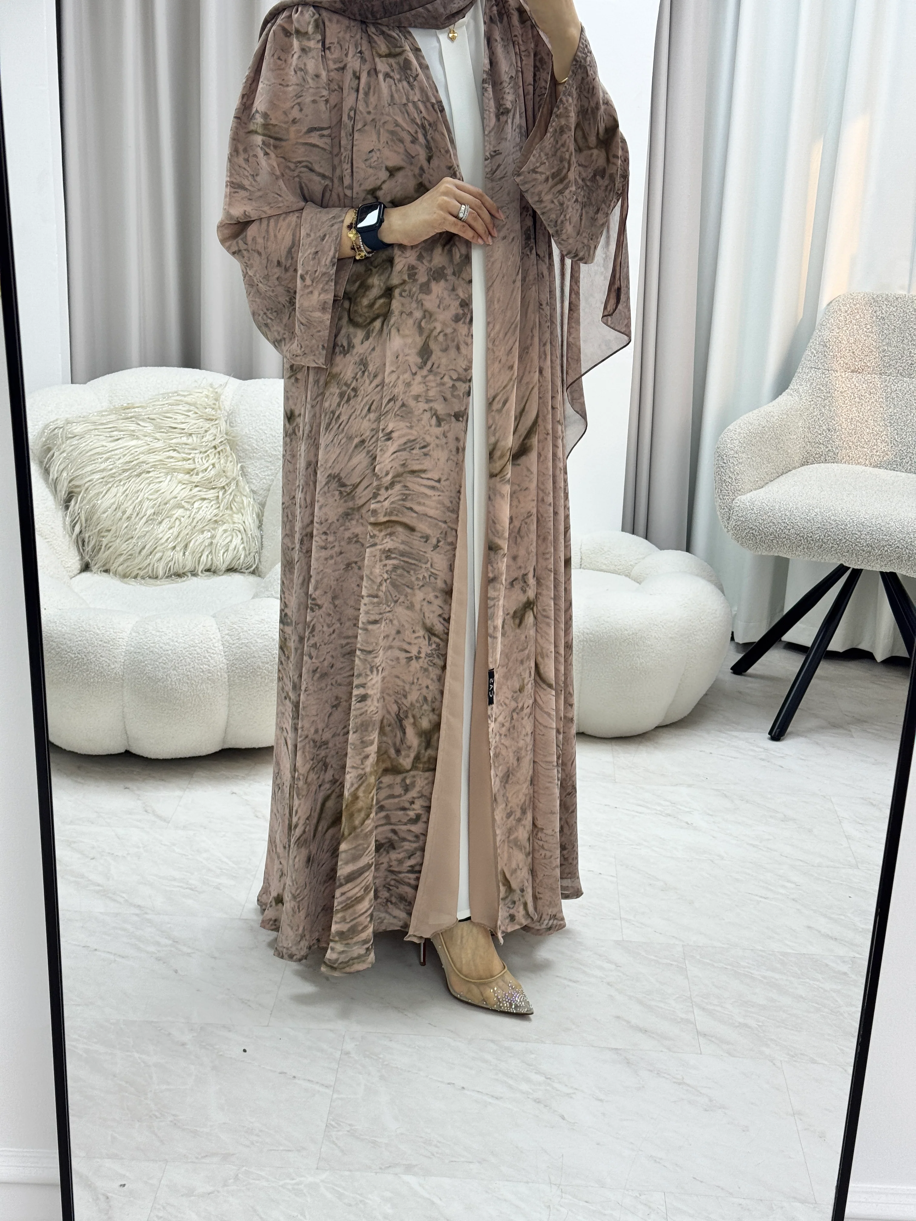 C 1279-05 Caramel Tie Dye Abaya - Image 5