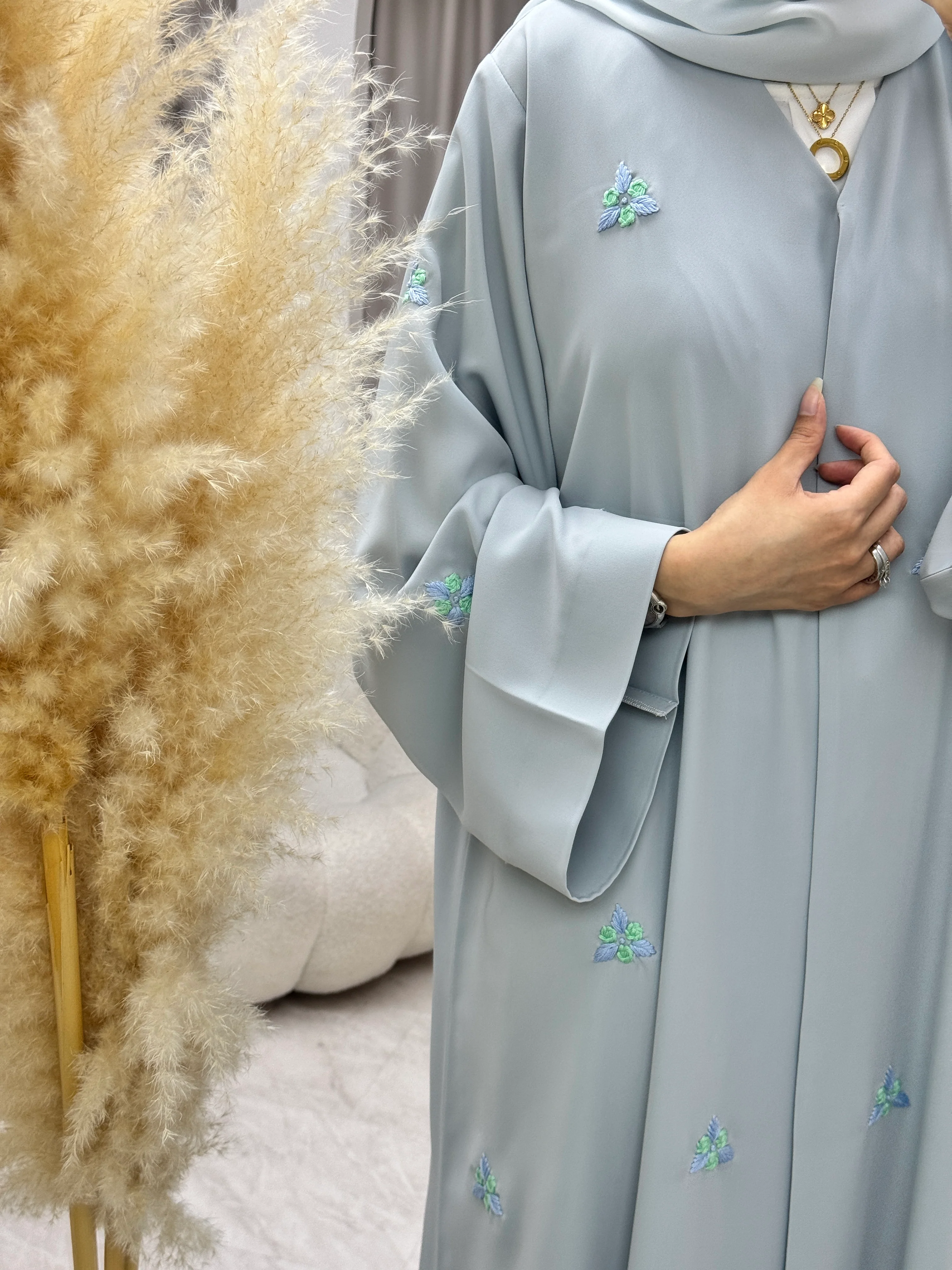 C 1284-02 Seafoam Sky Embroidered Abaya - Image 3