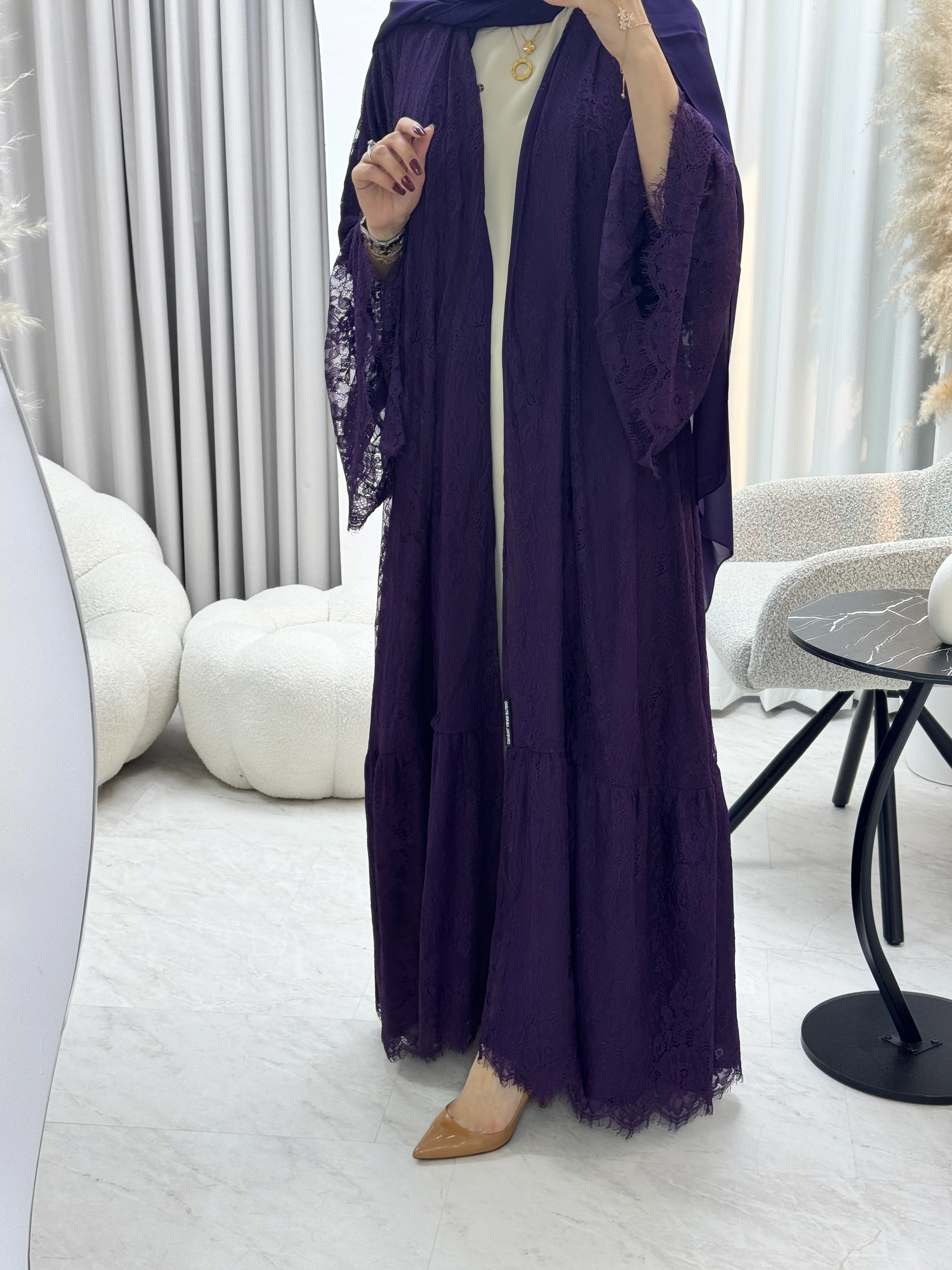 C 1290-01 Indigo Dantel Abaya - Image 4