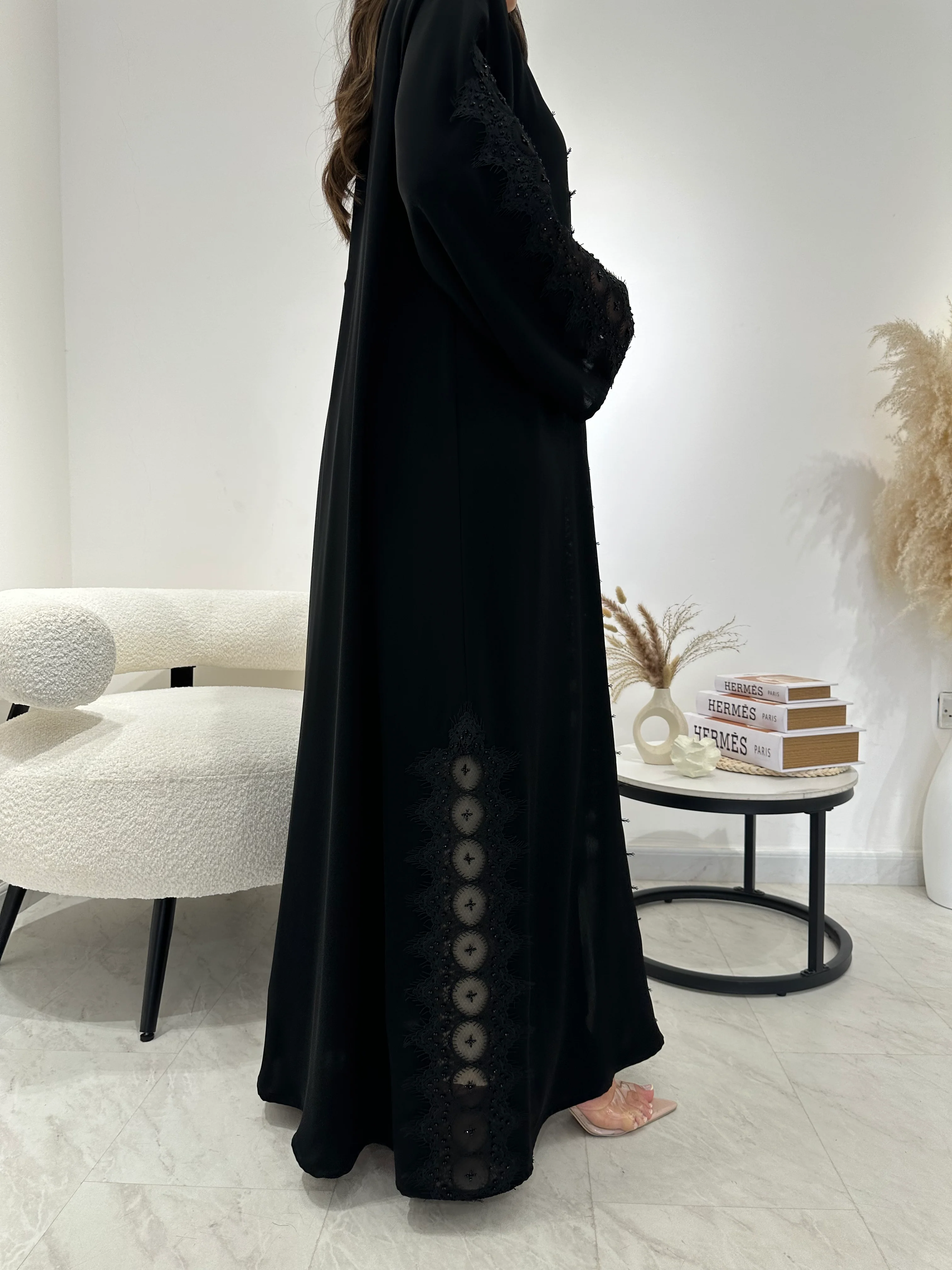 C 1304 Black Lace Abaya - Image 8