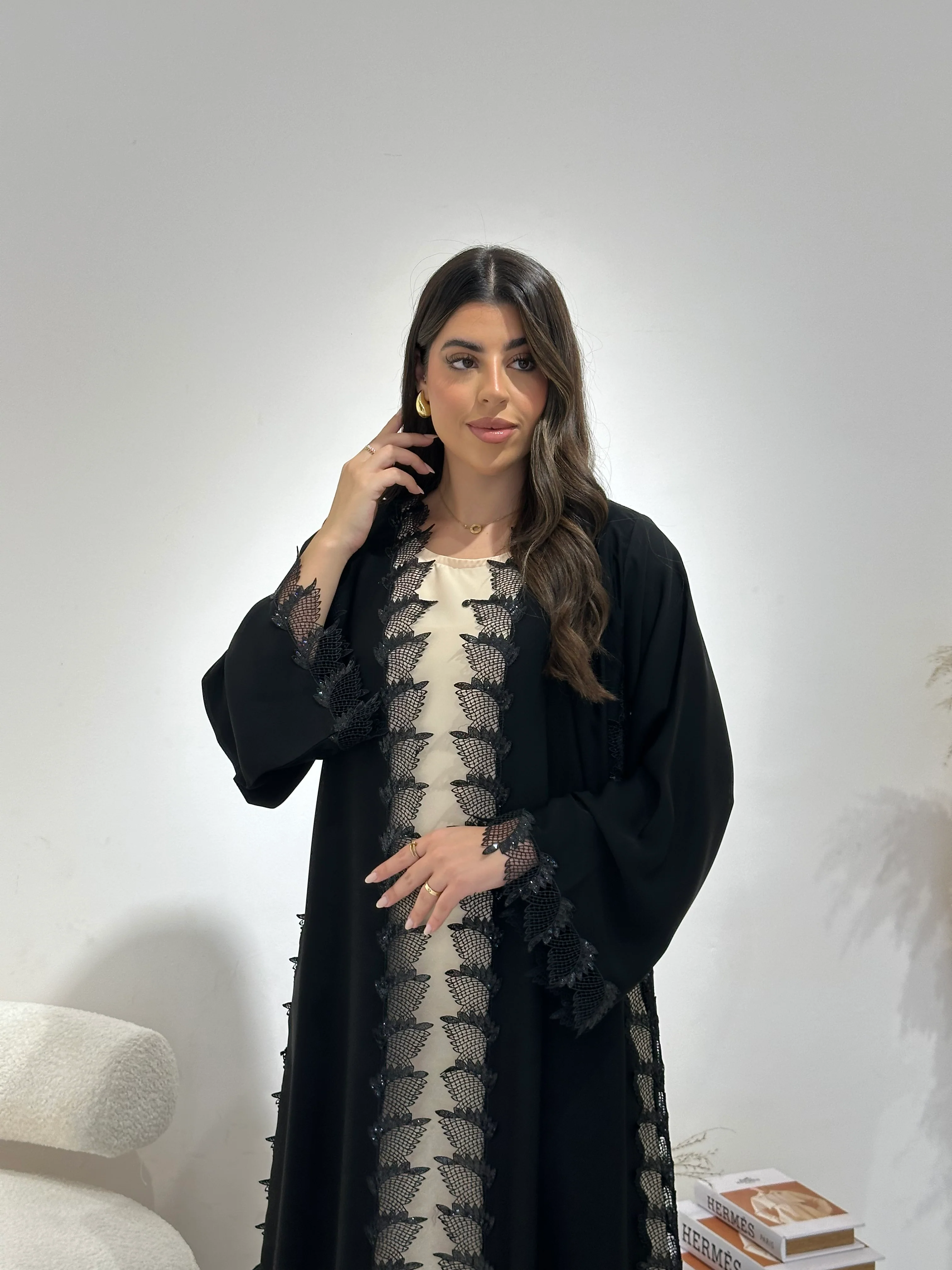 C 1305 Black Lace Abaya