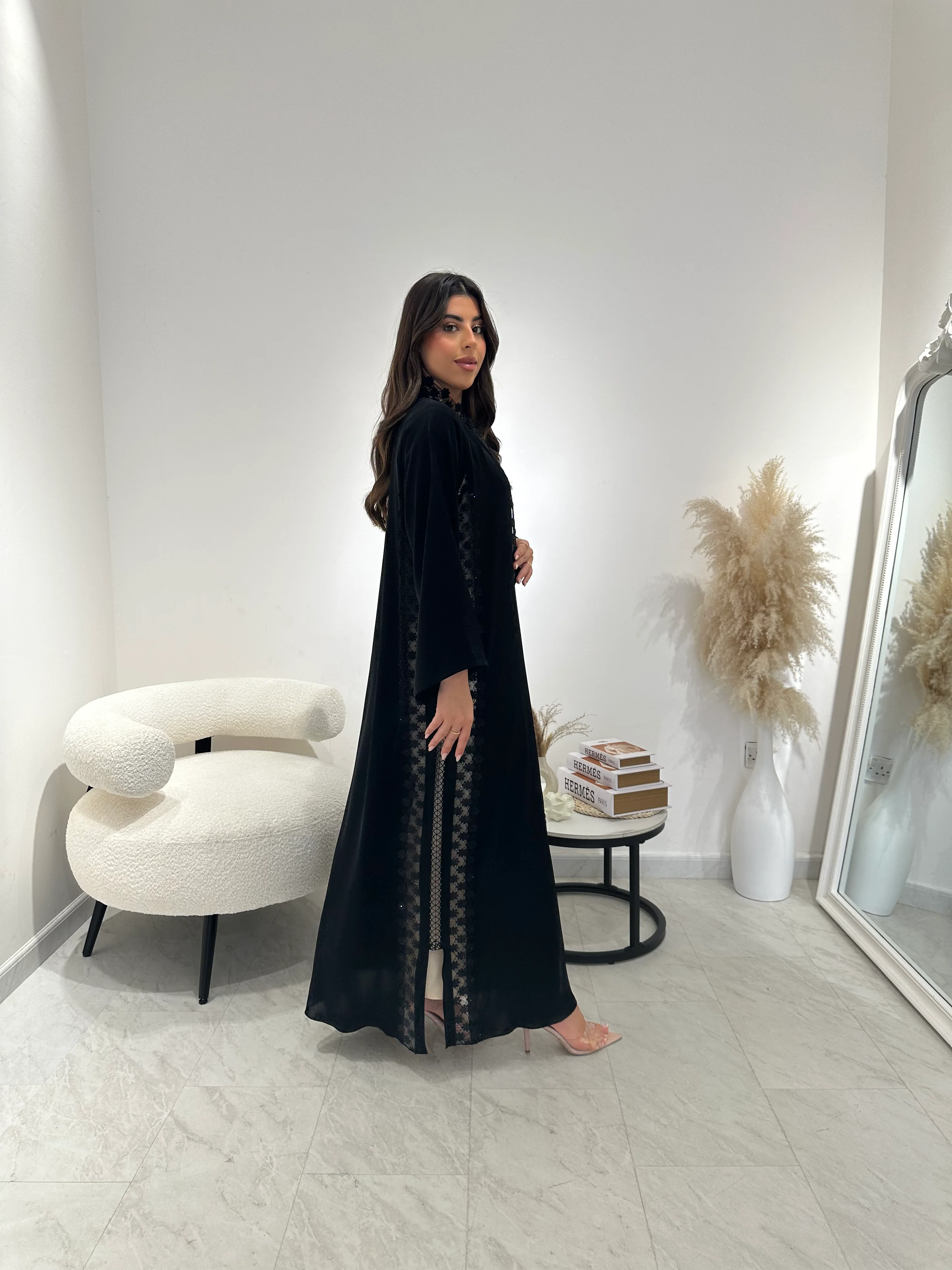 C 1308 Black Lace Abaya - Image 3