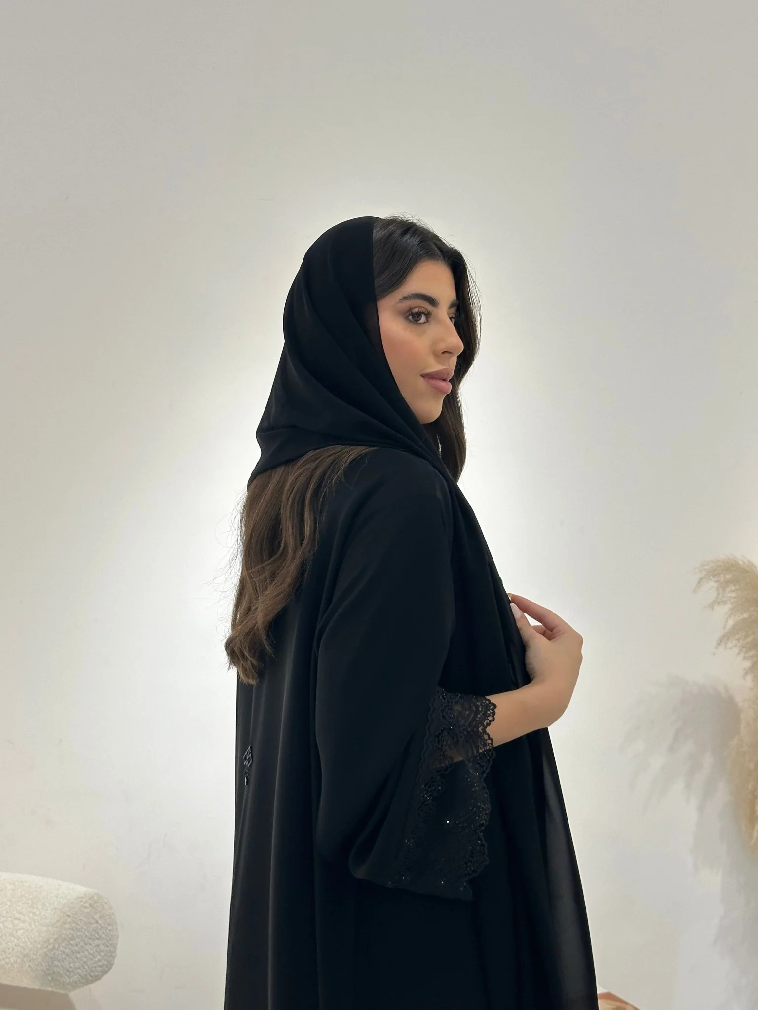 C 1311 Black Lace Abaya - Image 6