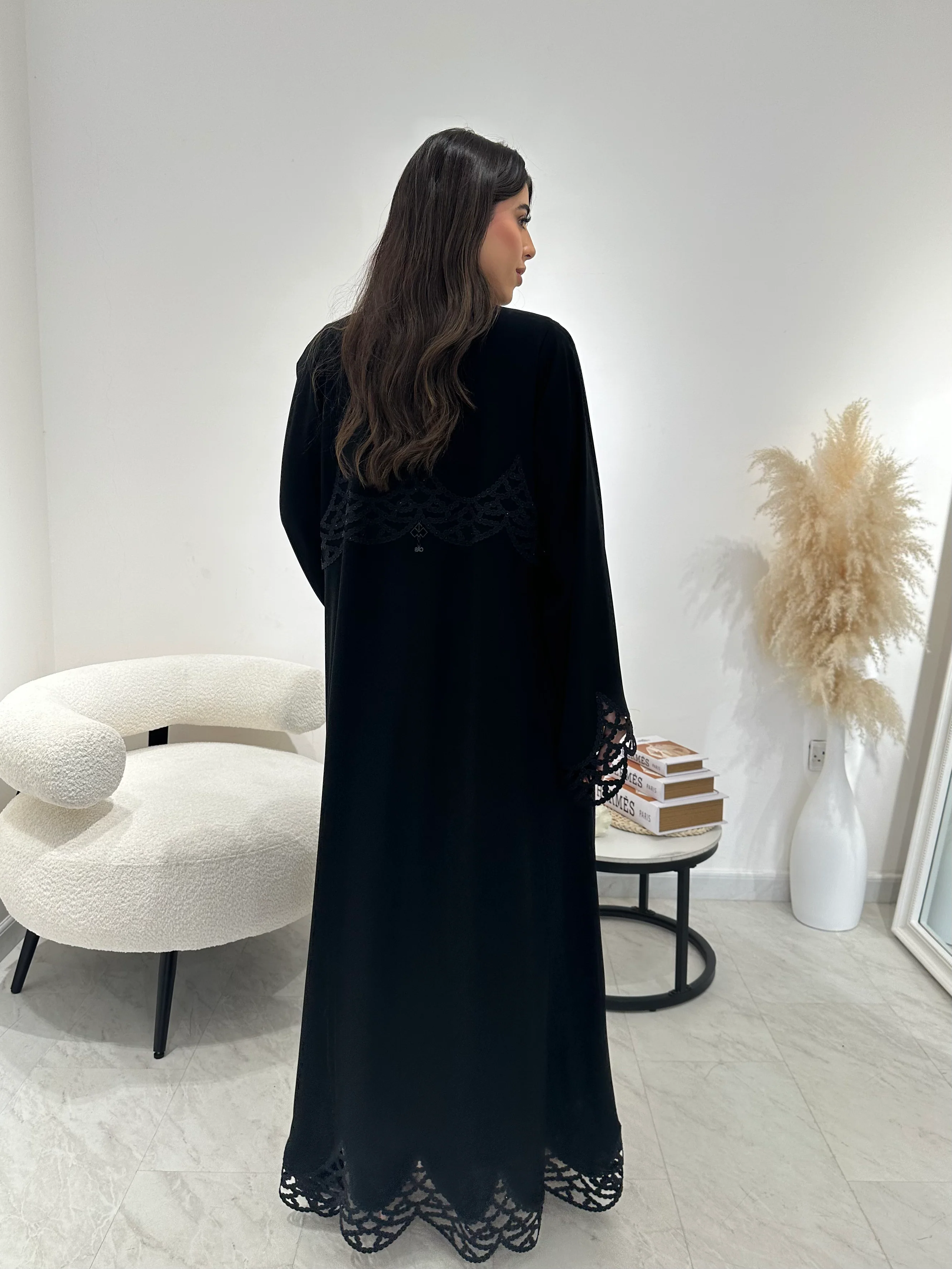C 1317 Black Lace Abaya - Image 3