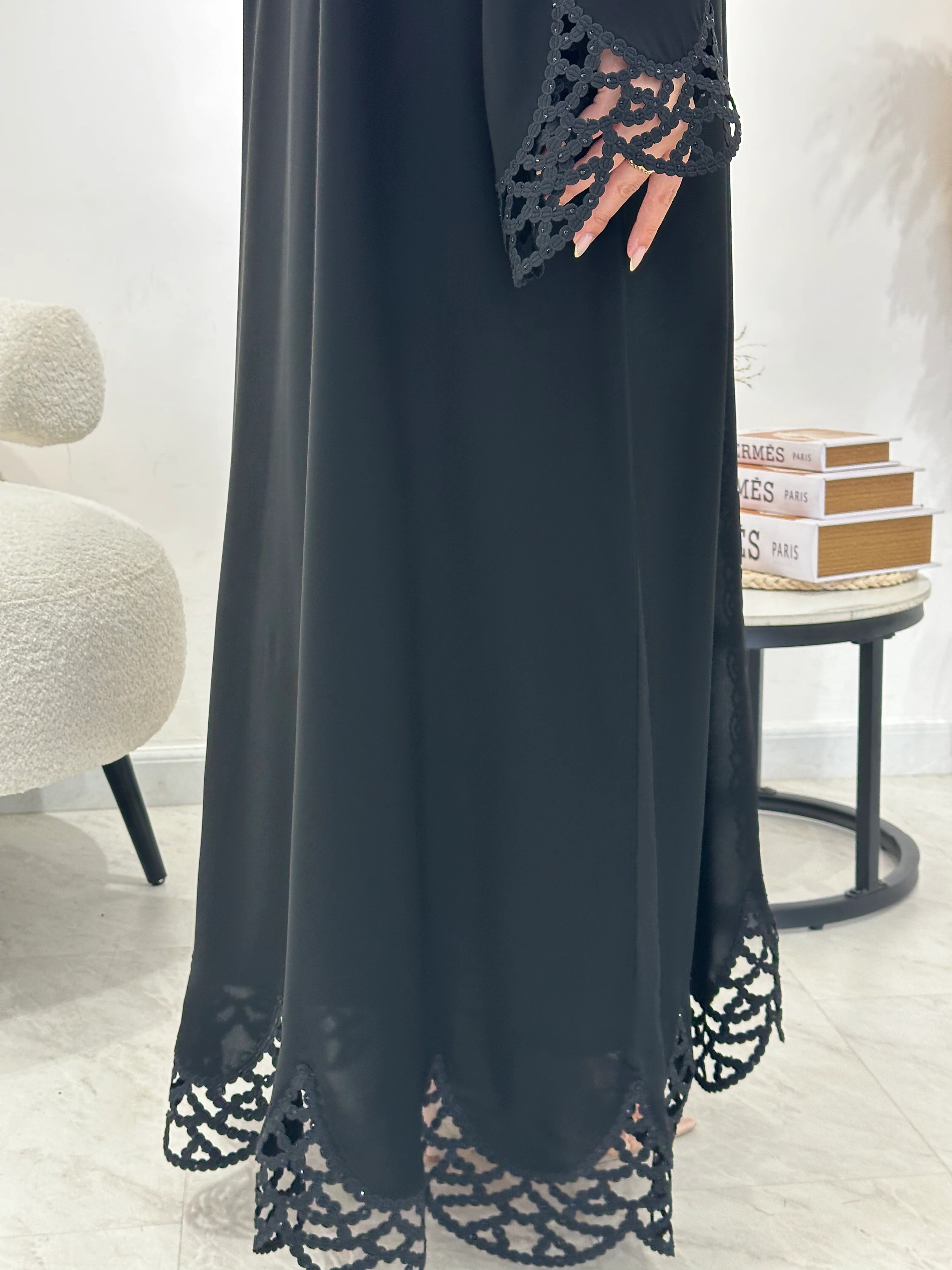 C 1317 Black Lace Abaya - Image 6