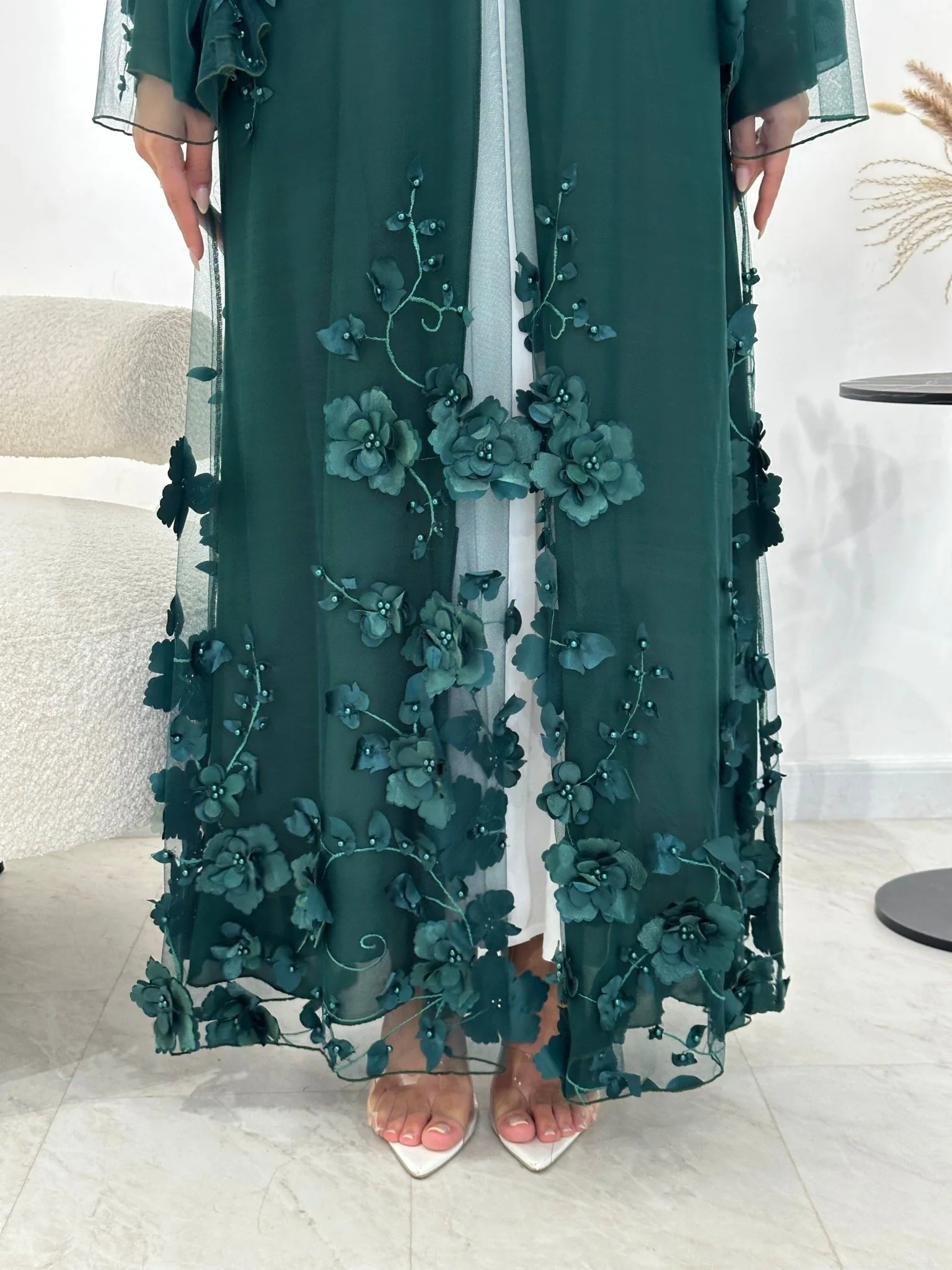 C 1339 Pine Green Dantel Abaya - Image 5