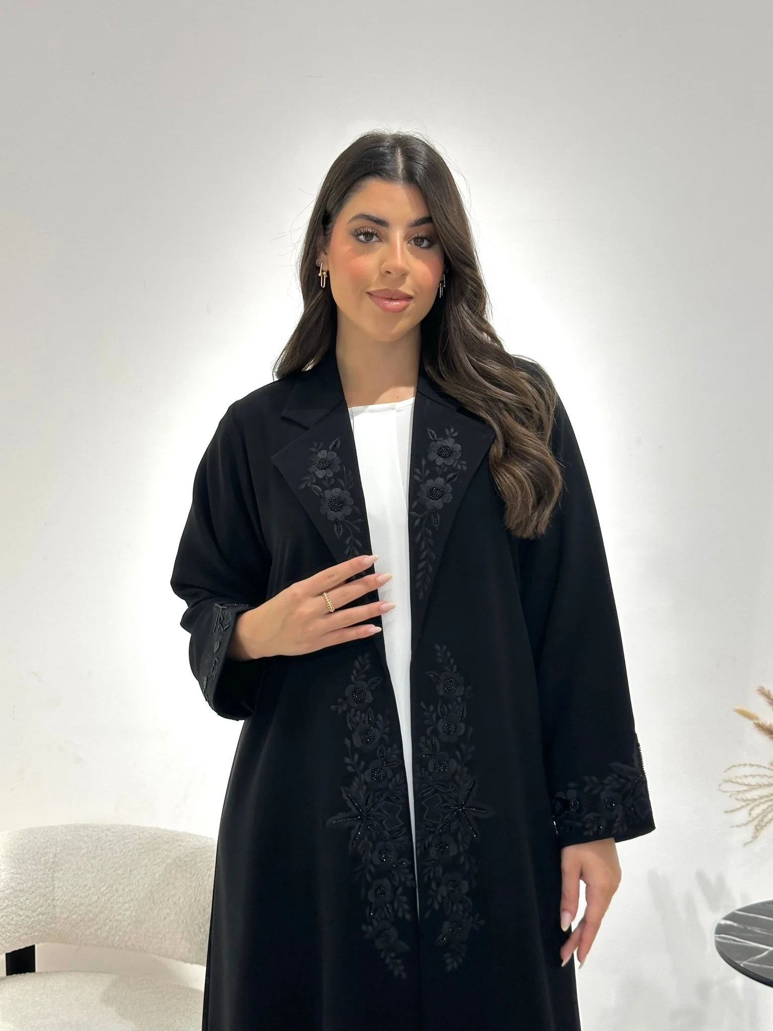 C 1349 Black Coat Beaded Abaya