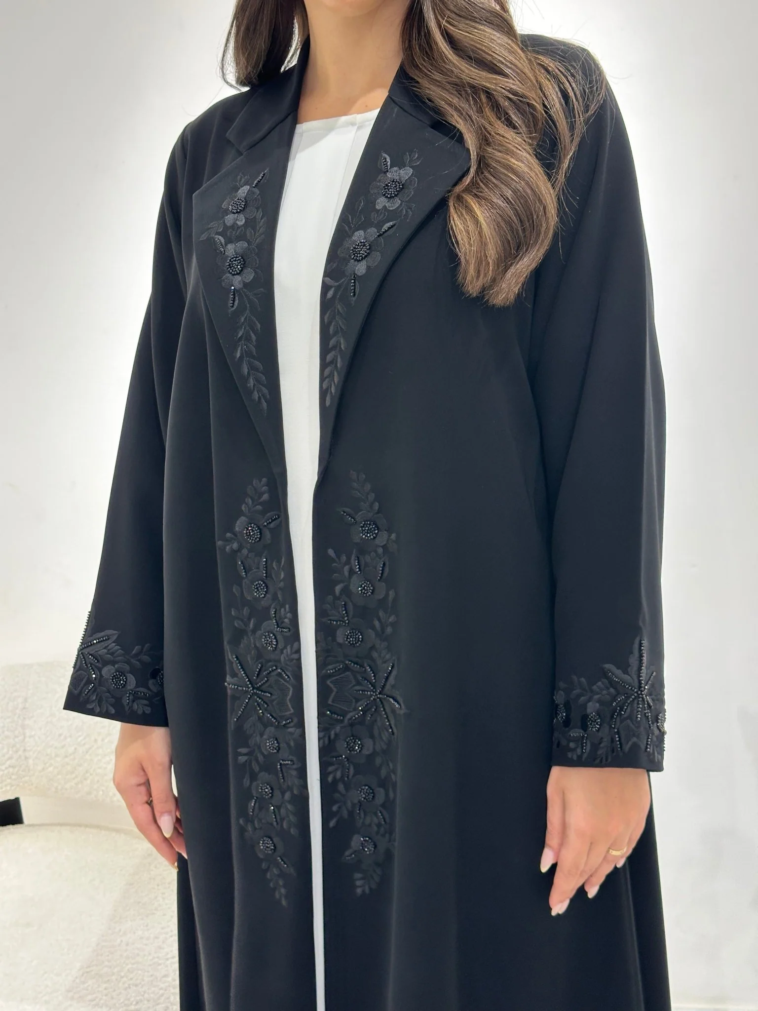 C 1349 Black Coat Beaded Abaya - Image 3
