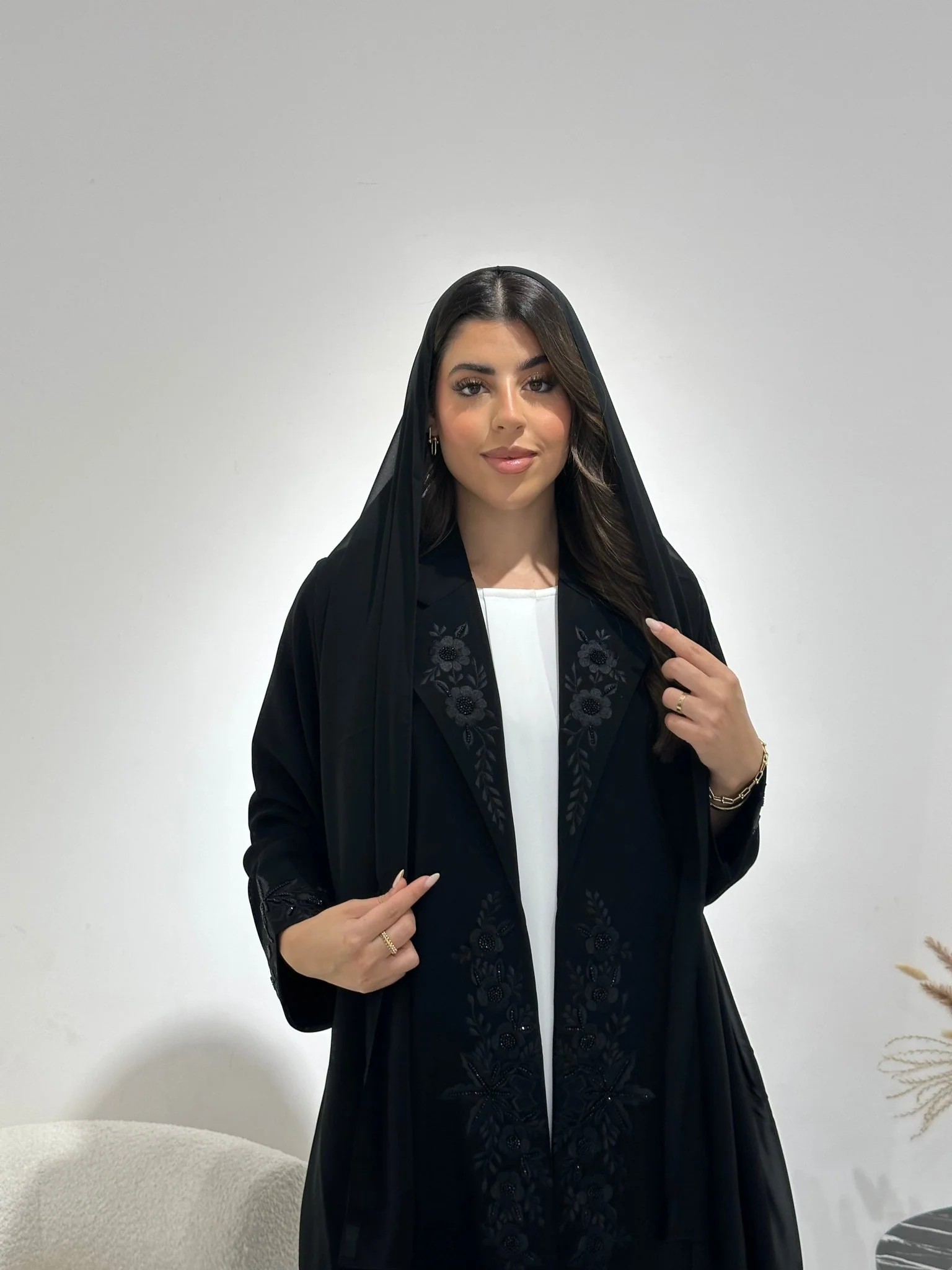 C 1349 Black Coat Beaded Abaya - Image 5