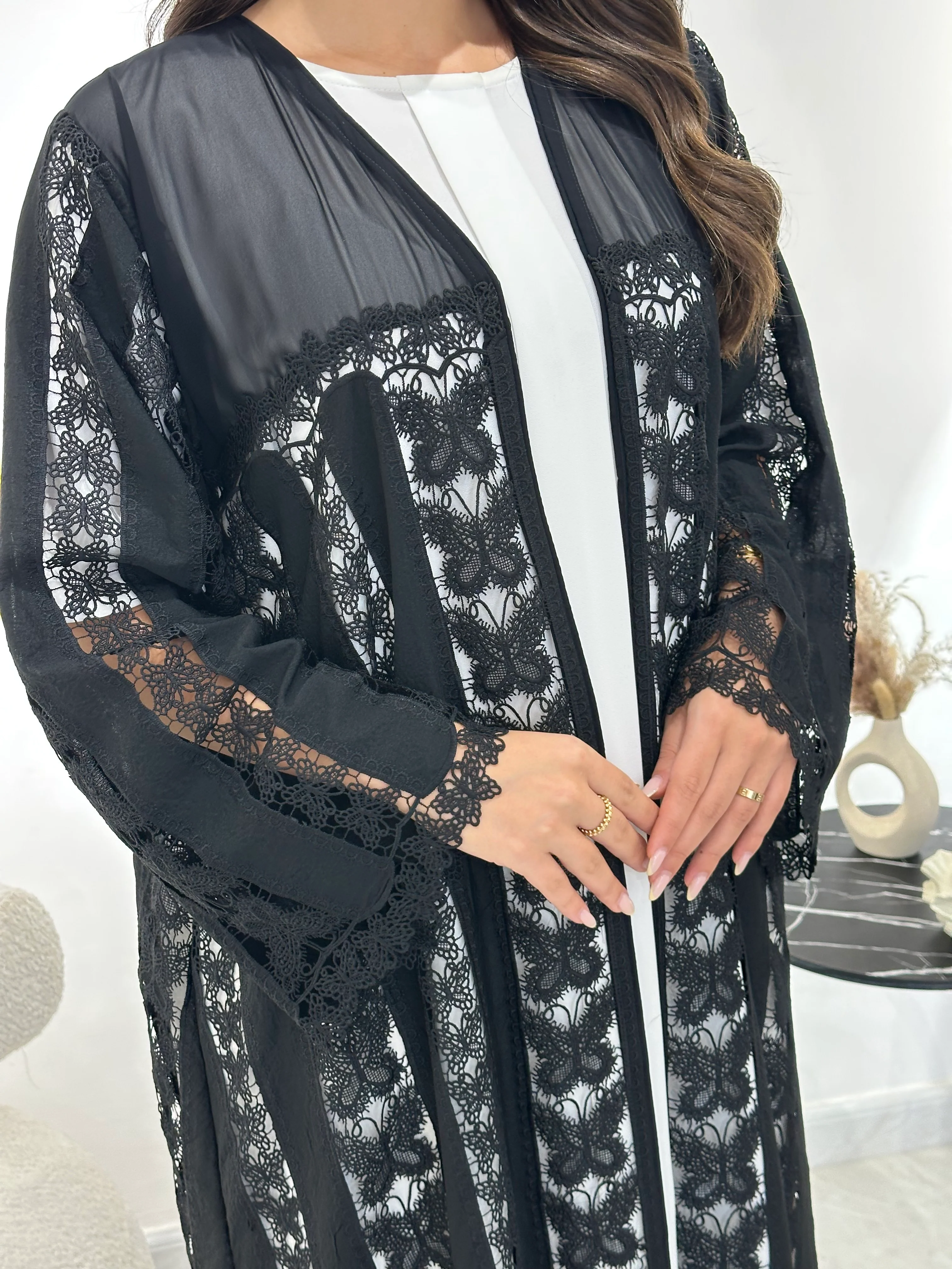 C 1354 Black Butterfly Abaya - Image 4