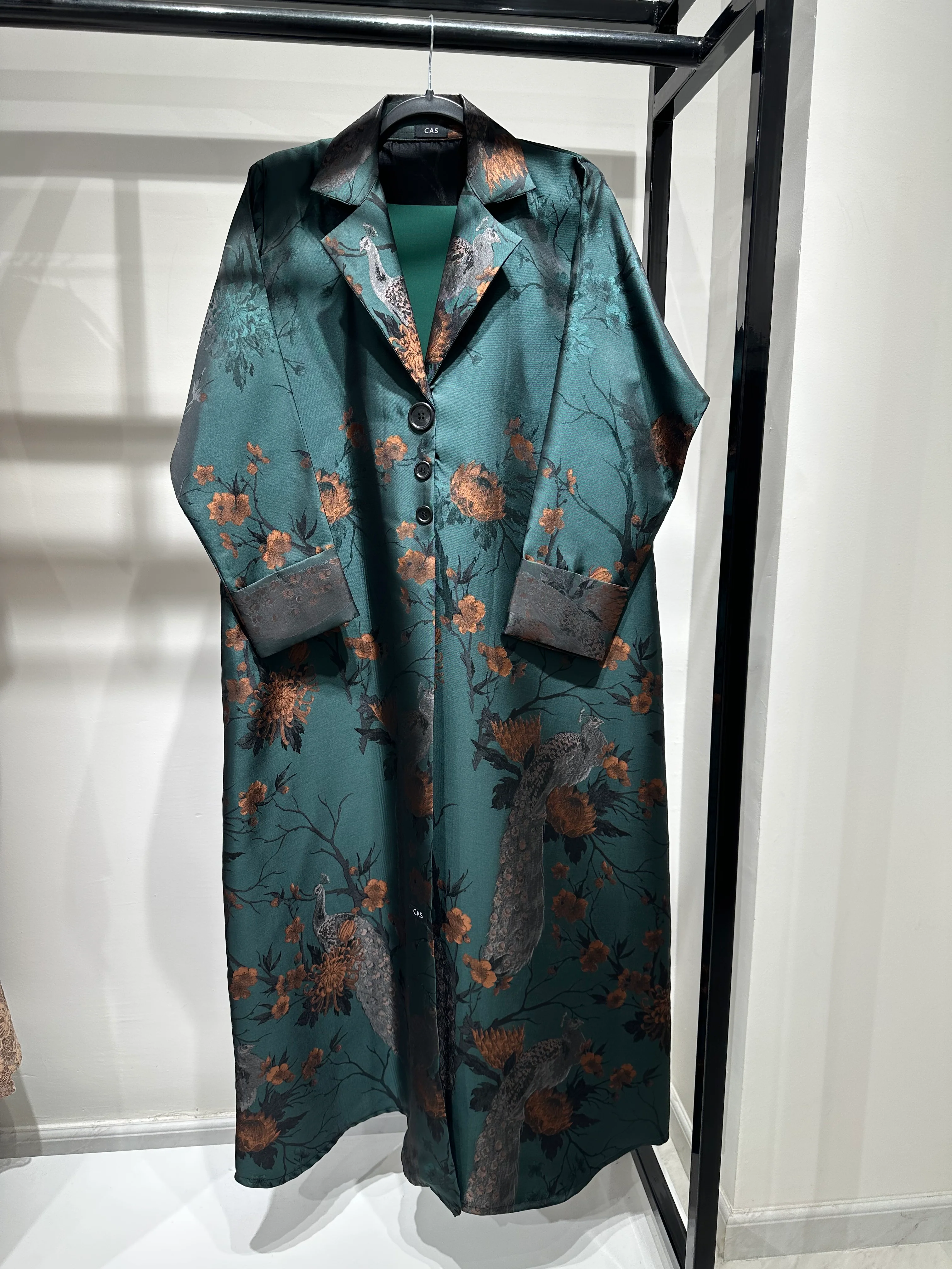 C 1357-03 Green Peacock Printed Abaya - Image 2