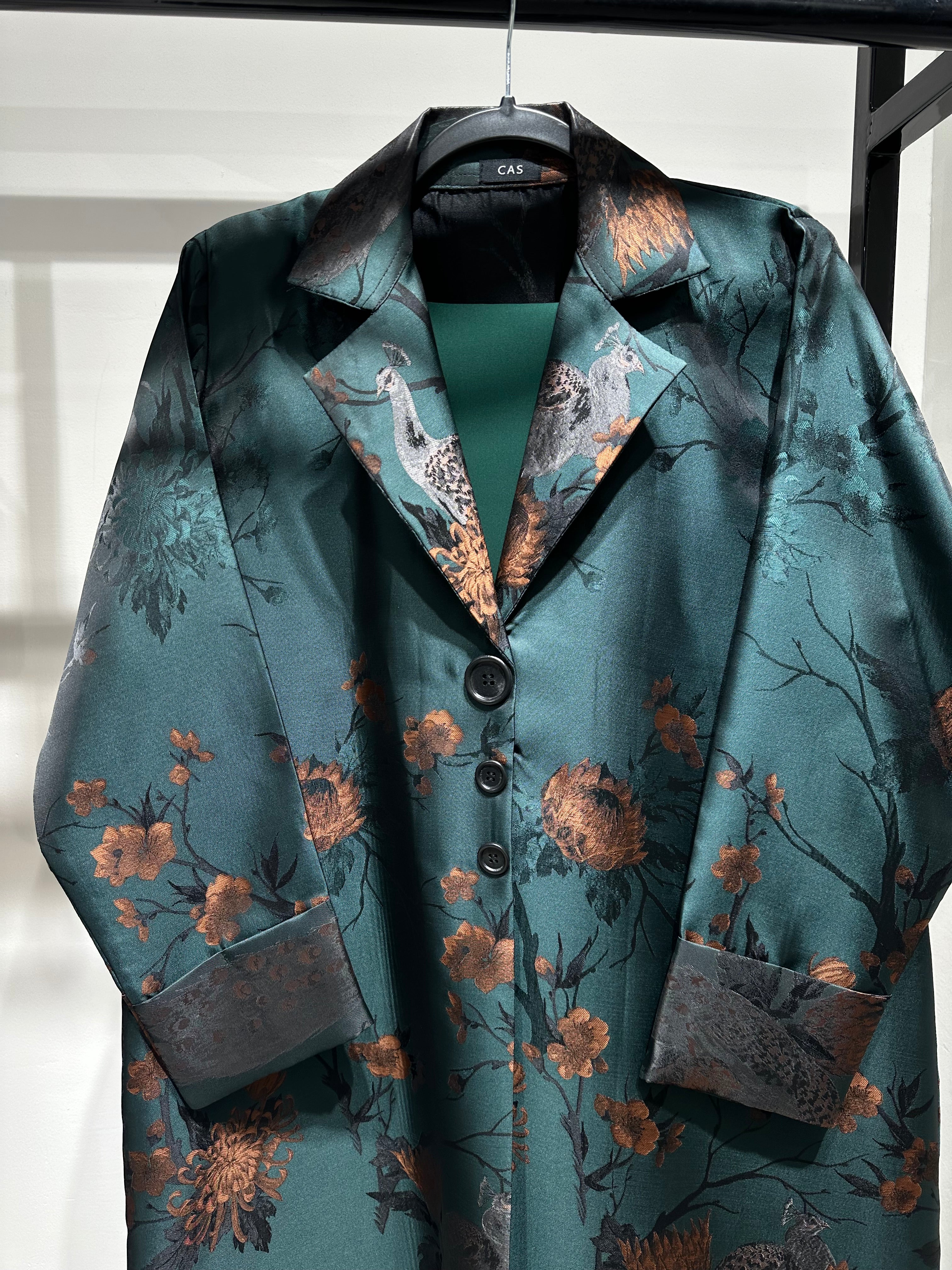 C 1357-03 Green Peacock Printed Abaya - Image 3