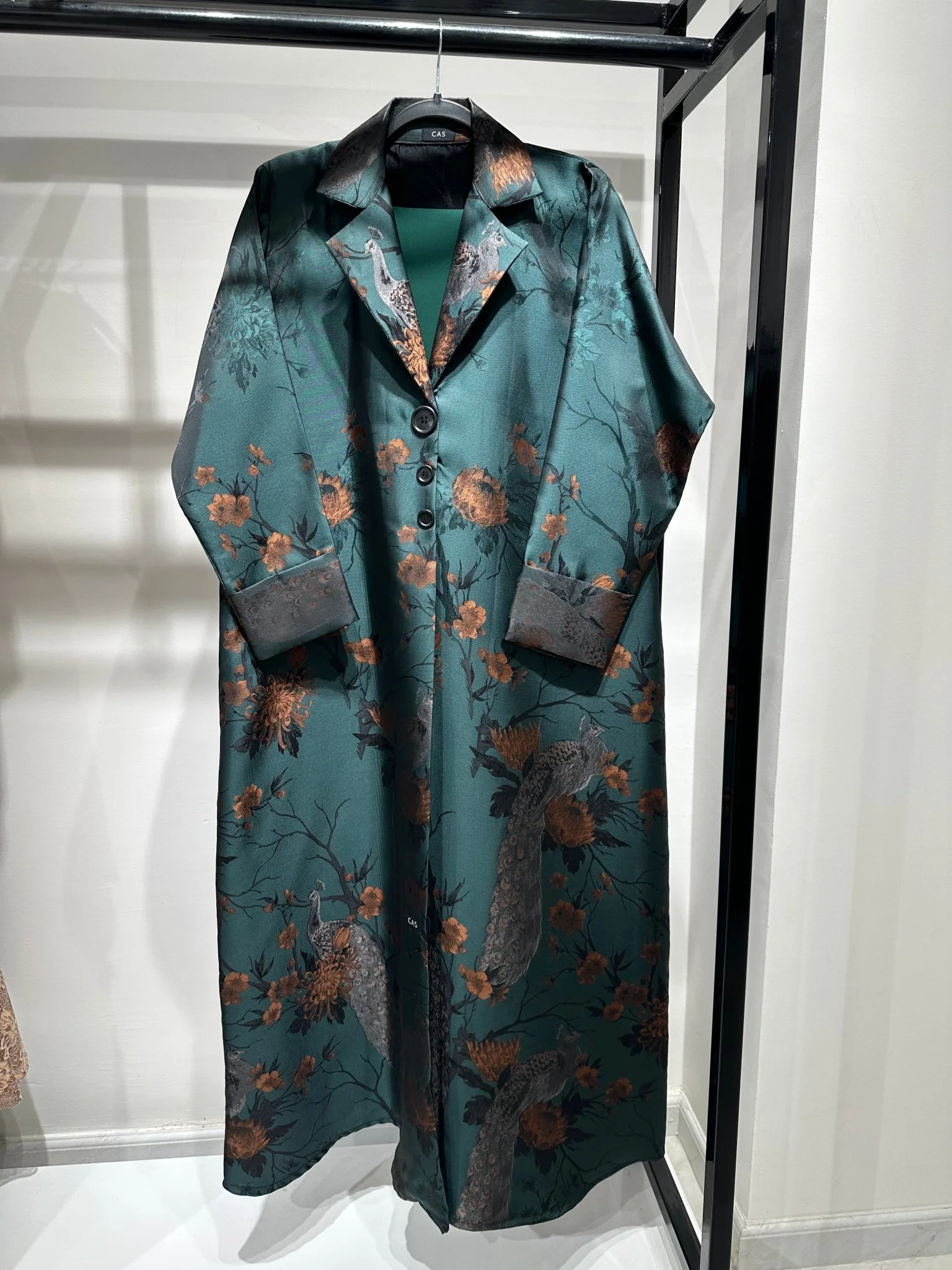 C 1357-03 Green Peacock Printed Abaya - Image 4