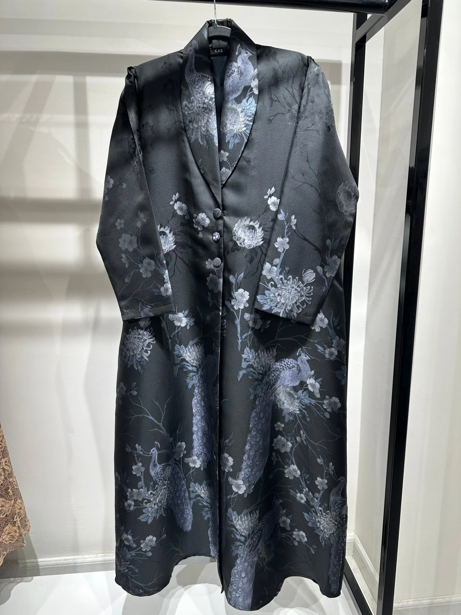 C 1357-05 Grey Peacock Printed Abaya - Image 3