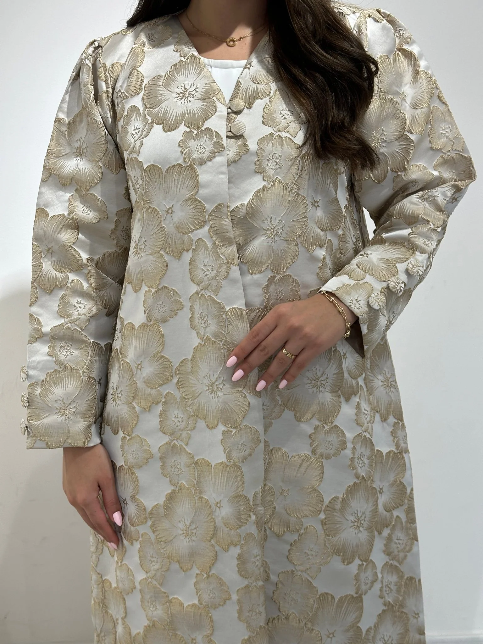 C 1359-01 Golden Floral Printed Abaya - Image 2