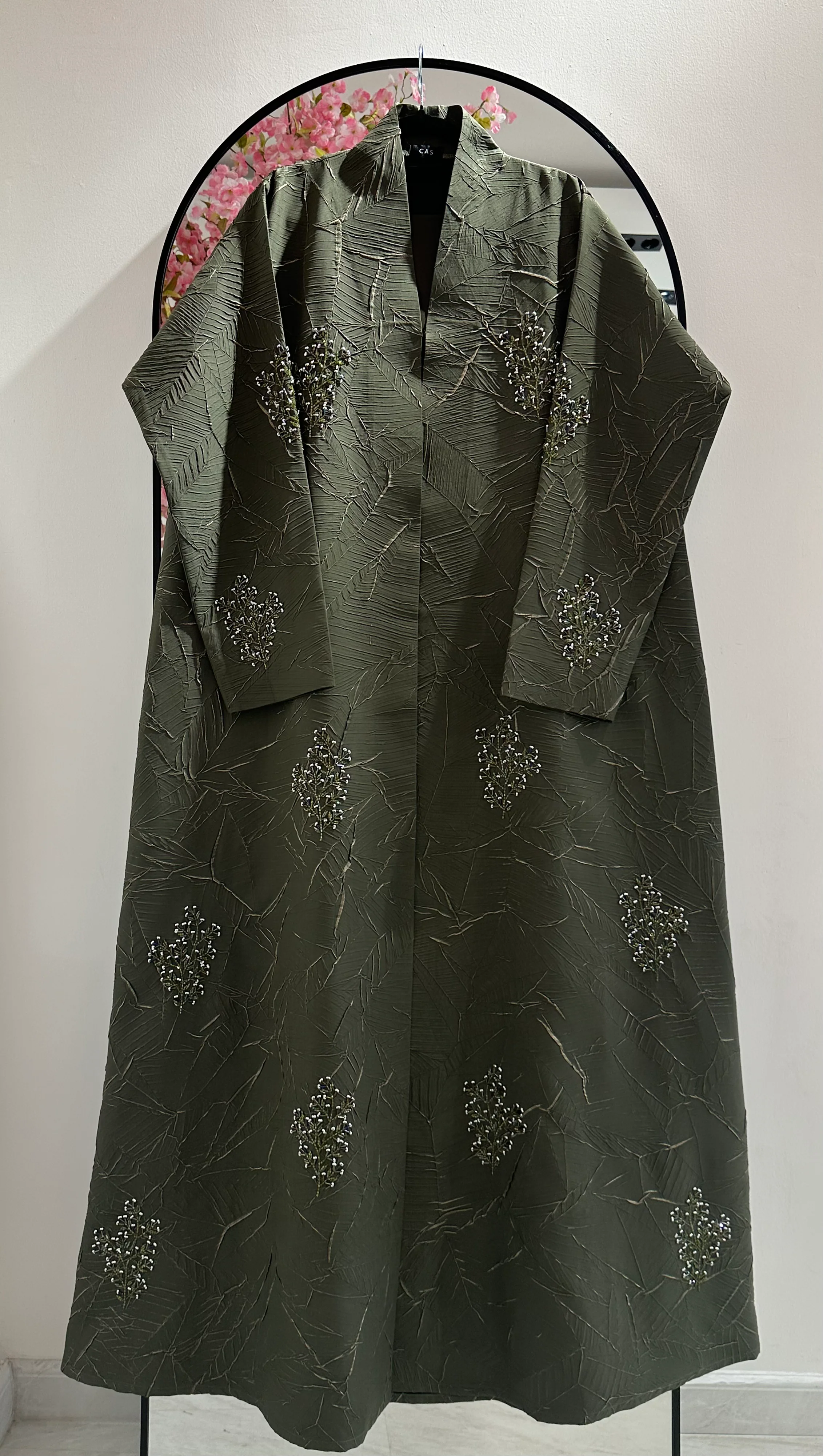 C 1362-03 Olive Beaded Abaya - Image 2