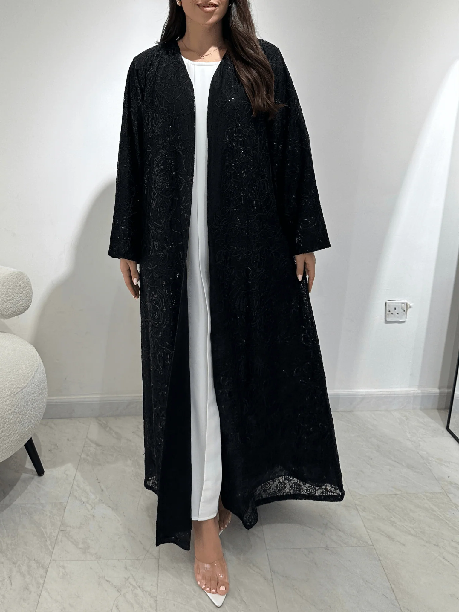 C 1382 Black Dantel Abaya - Image 2