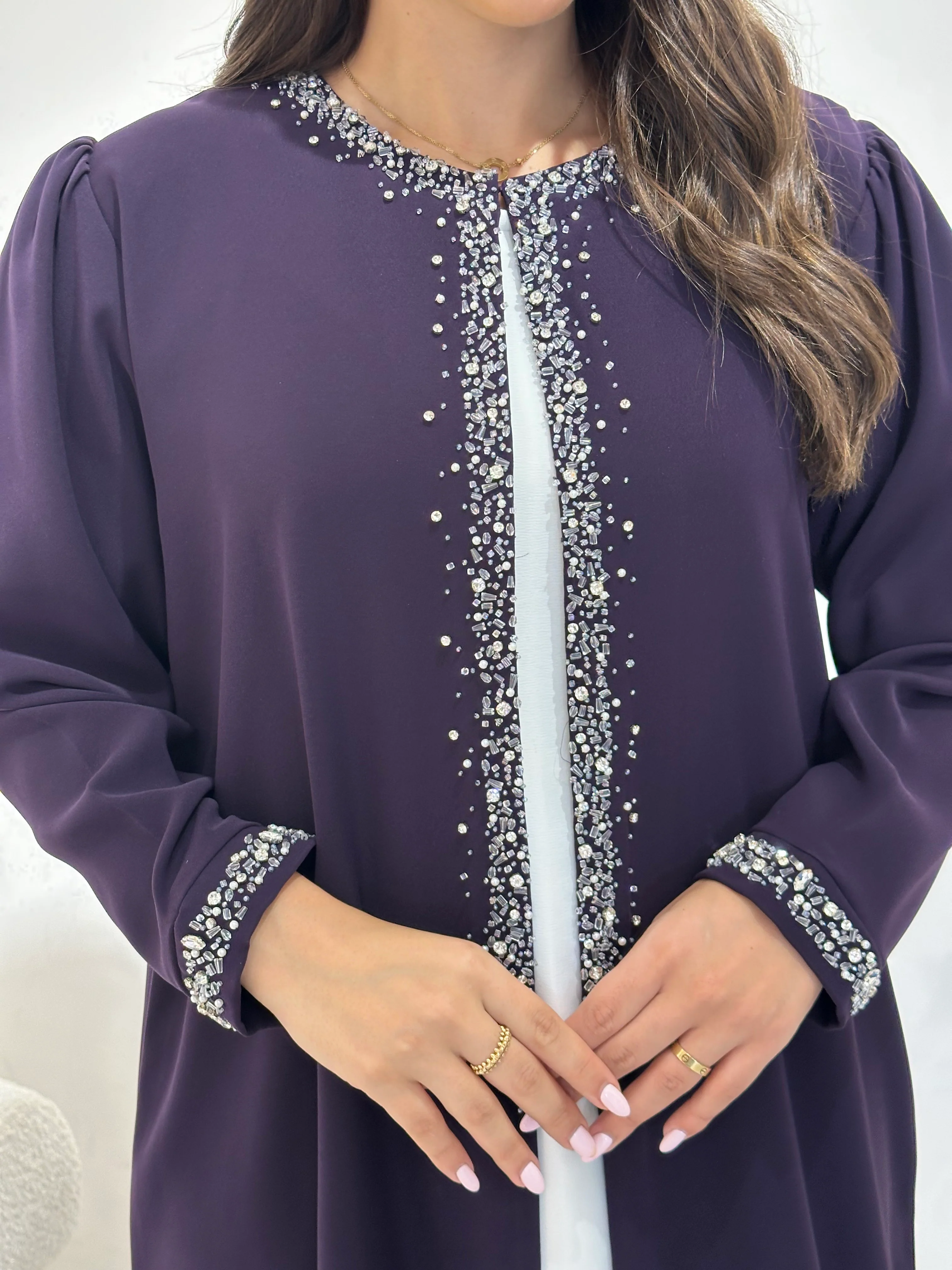 C 1407 Purple Rhinestone Abaya - Image 2