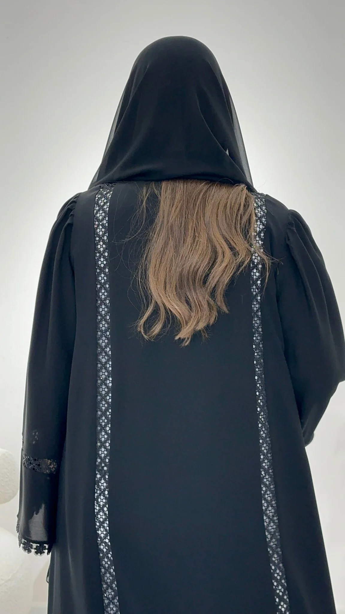 C 1429 Black Crystal Lace Abaya - Image 7