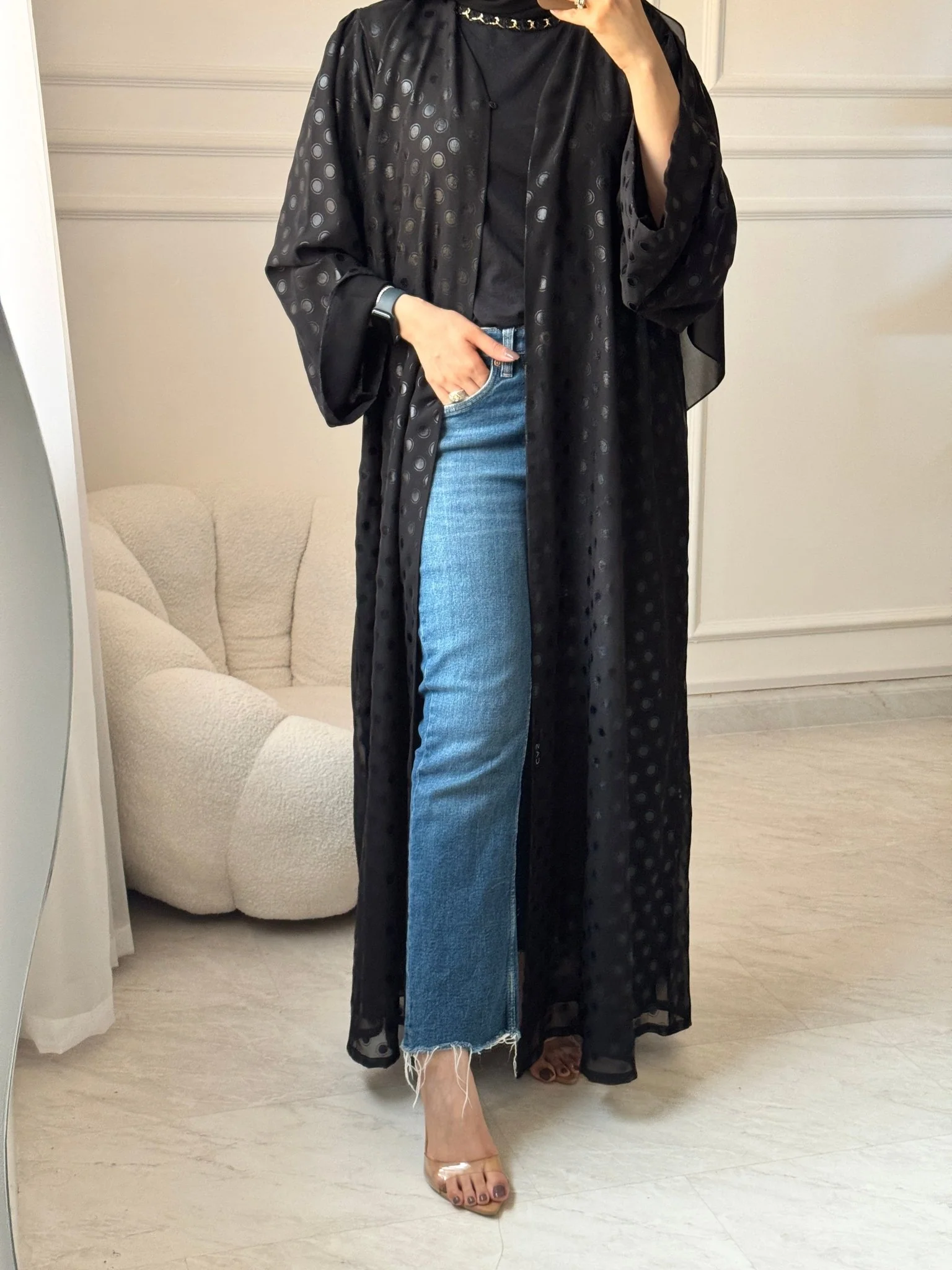 C 1461 Black Polka Dot Abaya - Image 2