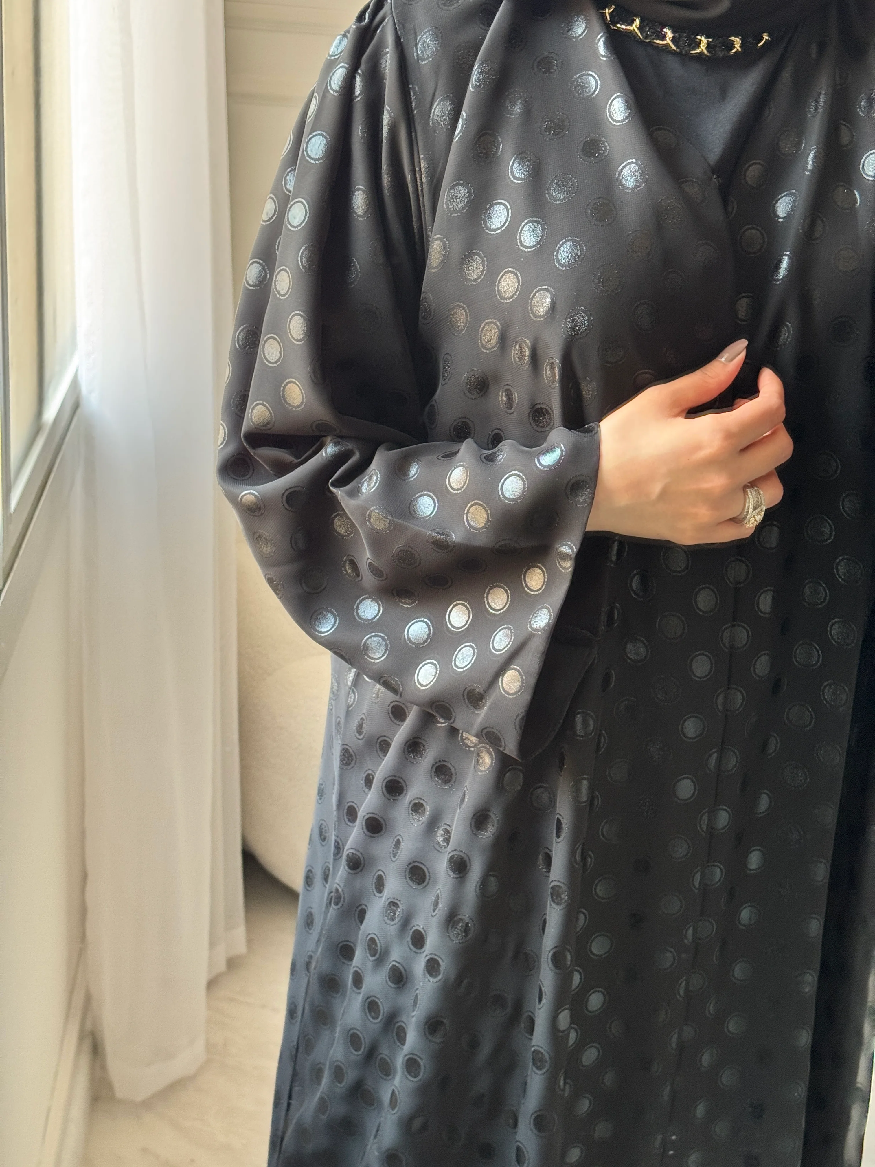 C 1461 Black Polka Dot Abaya - Image 3