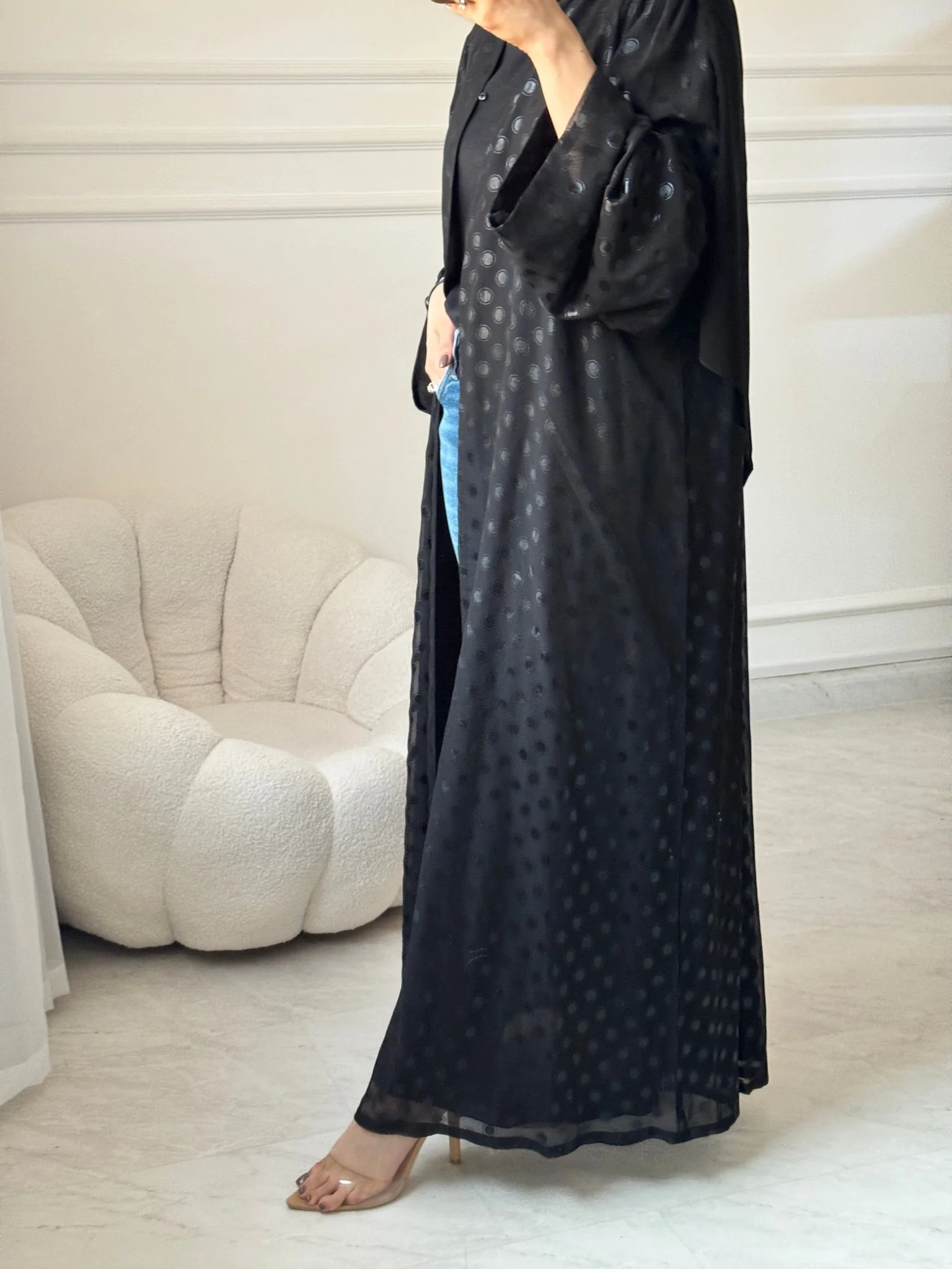 C 1461 Black Polka Dot Abaya - Image 4