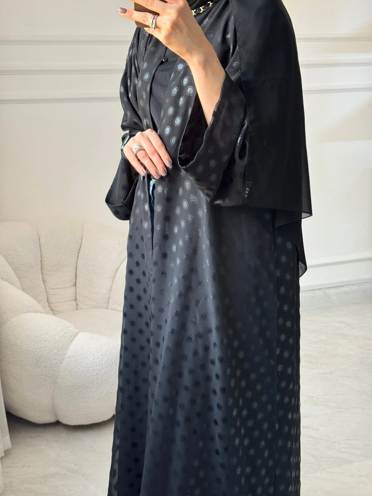 C 1461 Black Polka Dot Abaya - Image 5