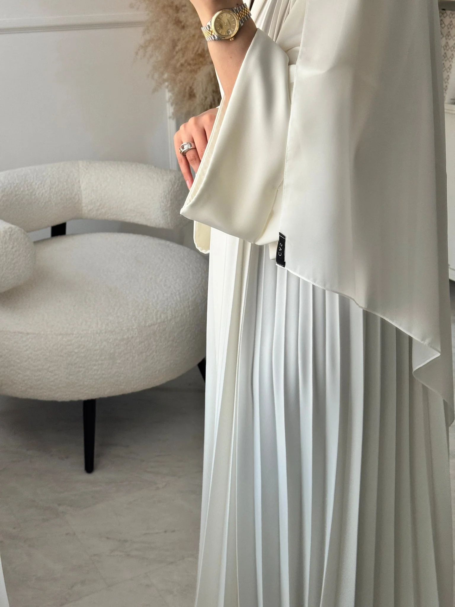 C 1517-02 White Premium Nada Pleated Abaya - Image 5