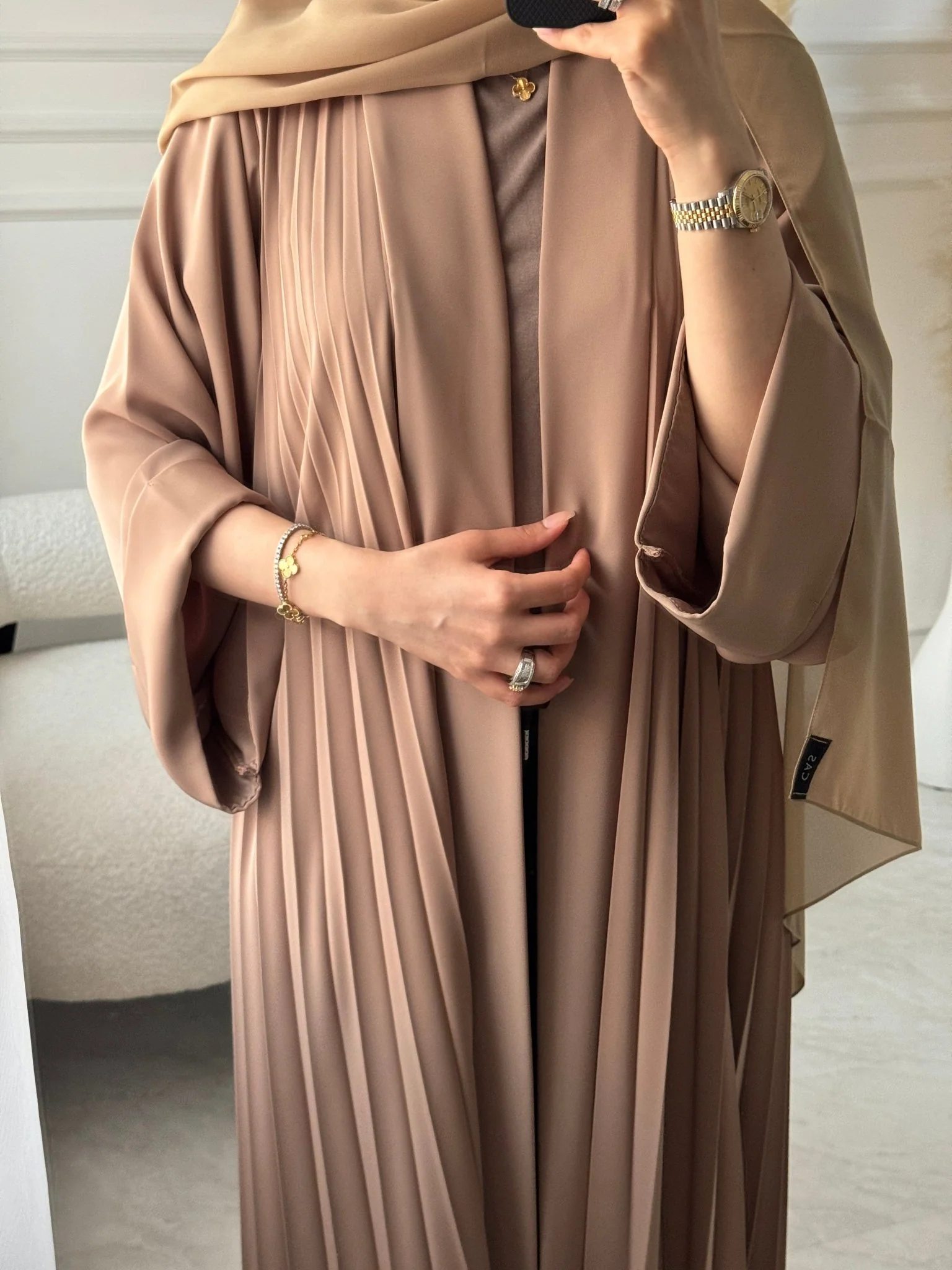 C 1517-05 Camel Premium Nada Pleated Abaya