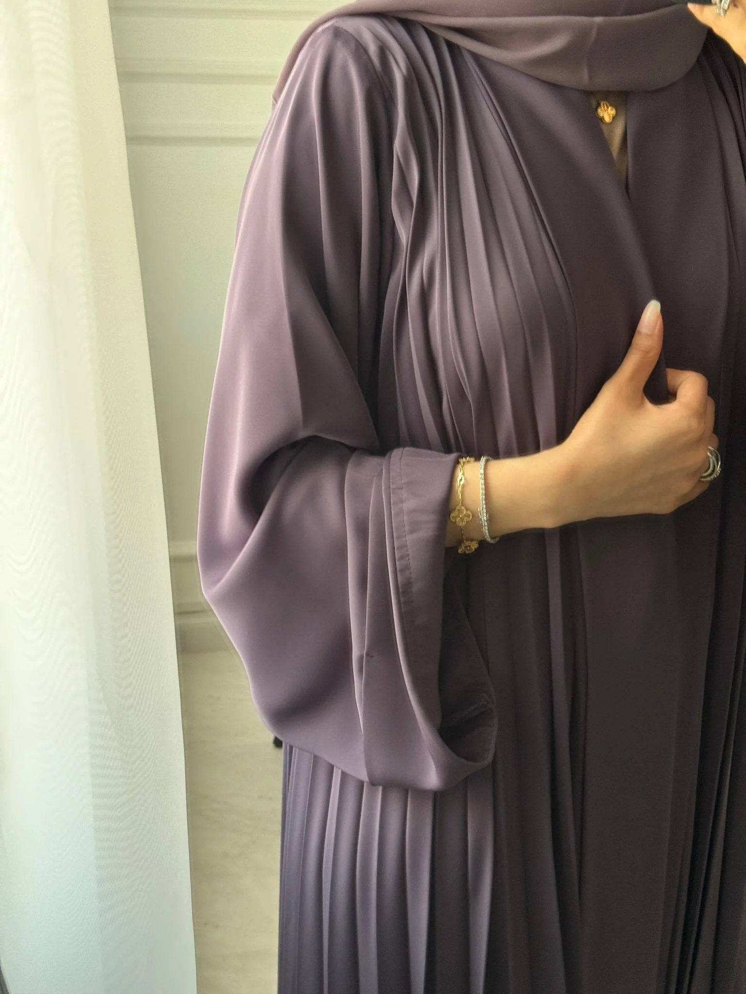 C 1517-08 Purple Premium Nada Pleated Abaya - Image 4