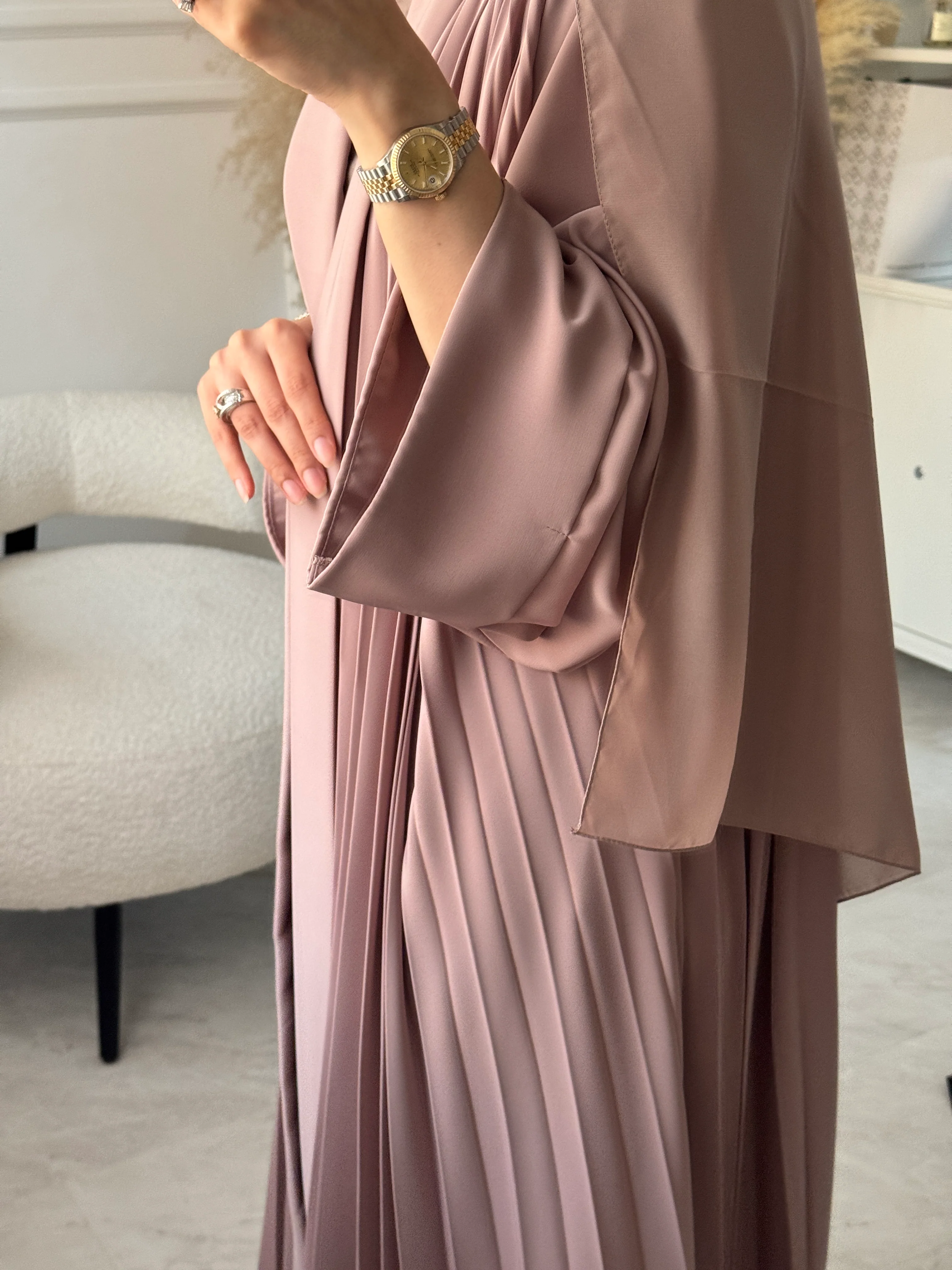 C 1517-10 Rose Premium Nada Pleated Abaya - Image 4