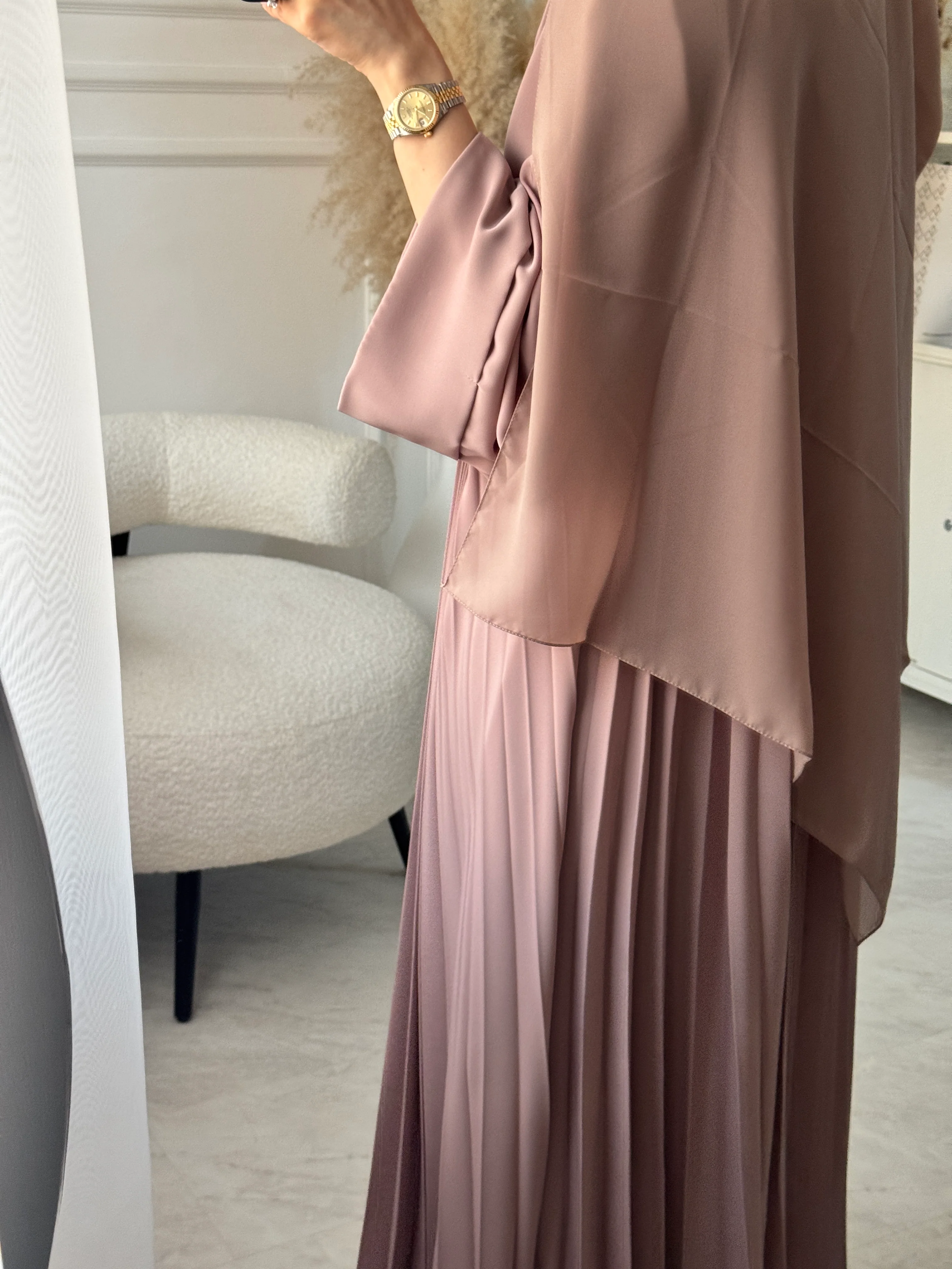 C 1517-10 Rose Premium Nada Pleated Abaya - Image 5