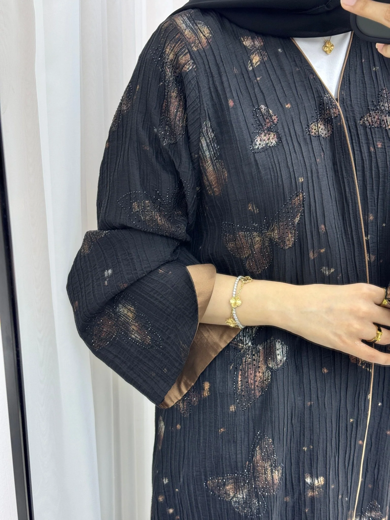 C 1531 Brown Butterfly Abaya - Image 2