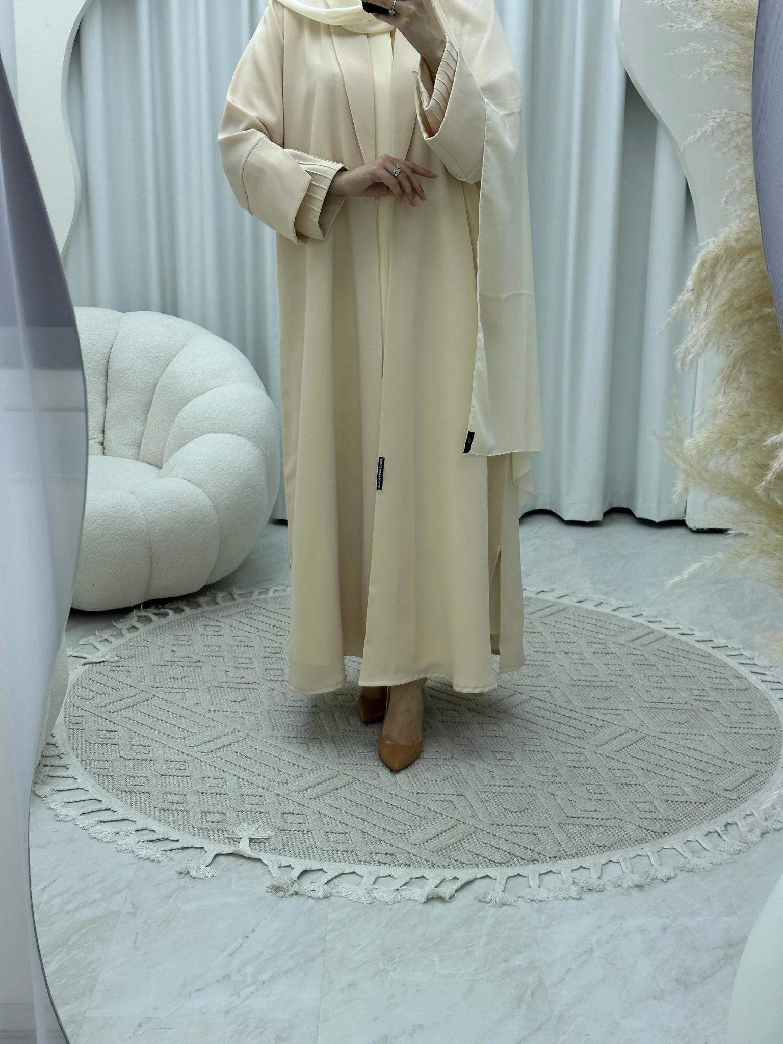 C 1553 Striped Sleeves Cream Abaya - Image 4