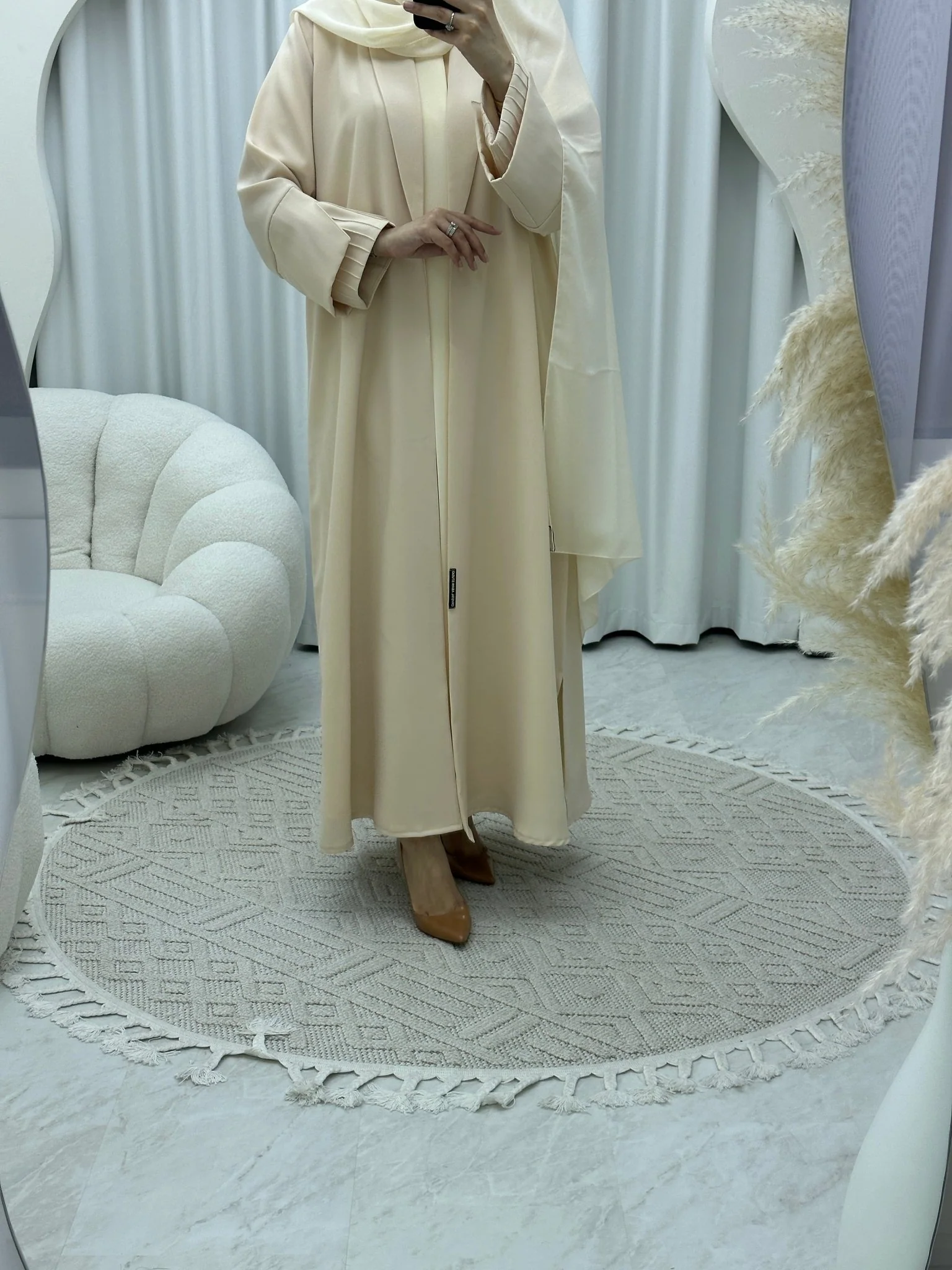 C 1553 Striped Sleeves Cream Abaya - Image 6