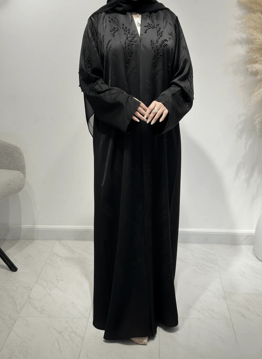 C 1612 Black Beaded Abaya - Image 4