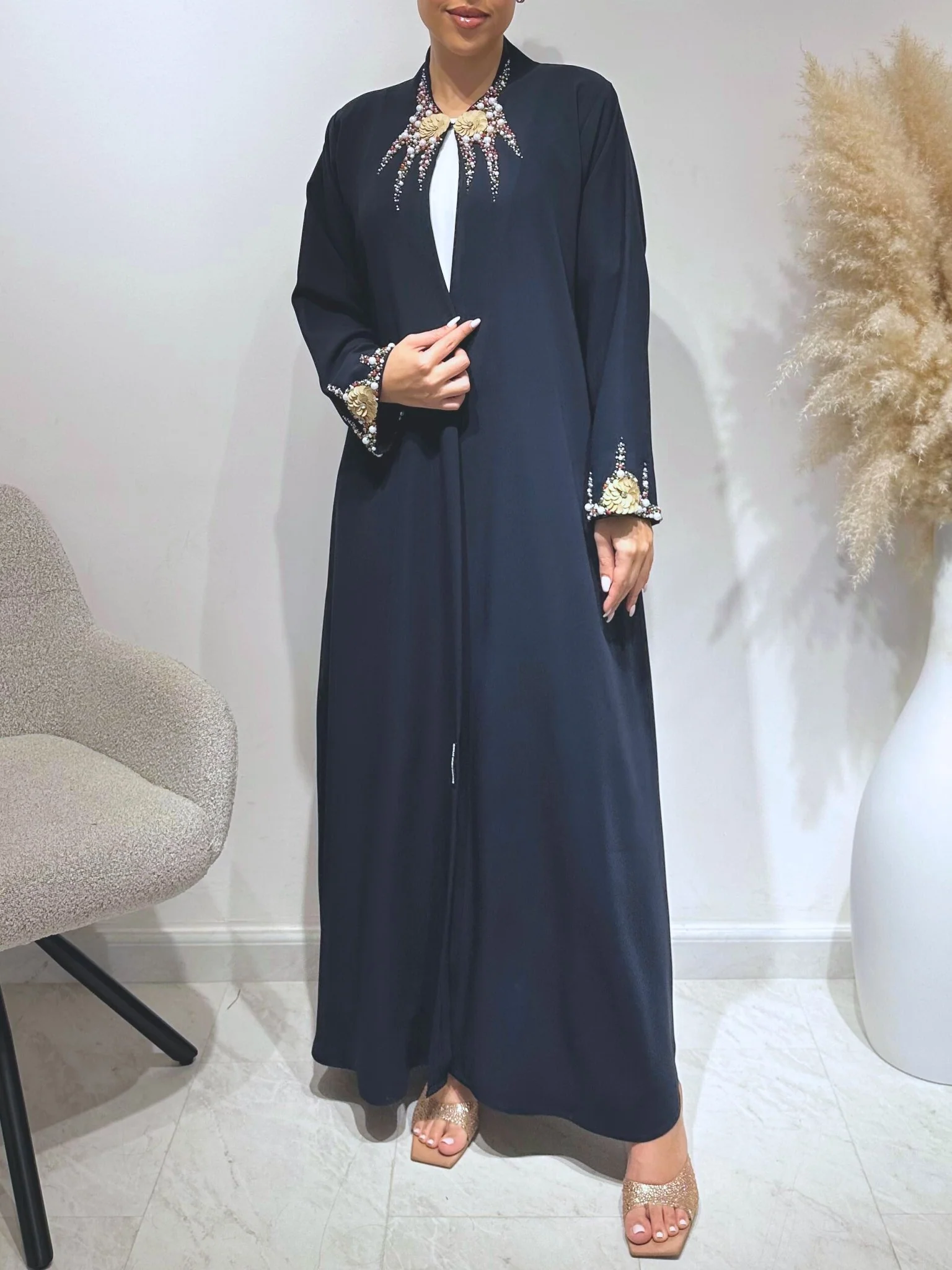 C 1625 Midnight Blue Beaded Abaya - Image 2