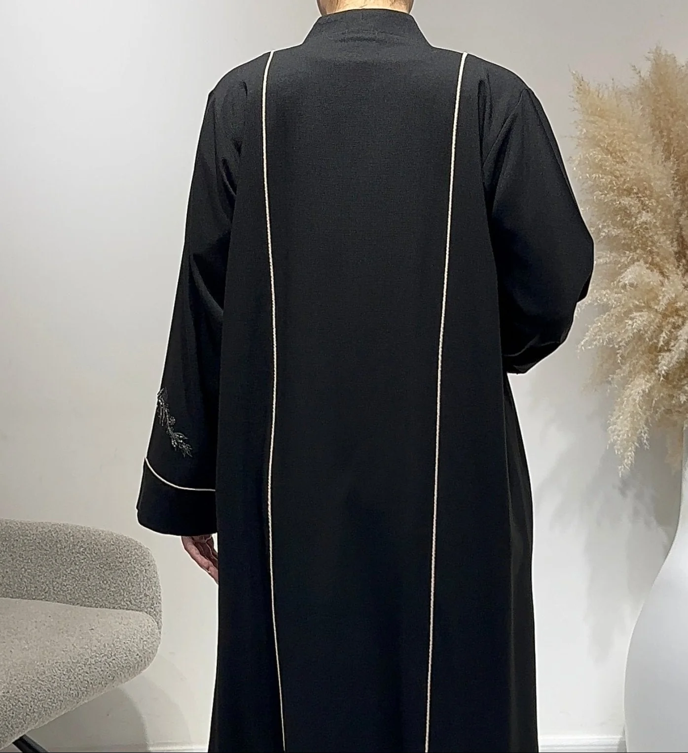 C 1631 Black Beaded Embroidered Abaya - Image 3