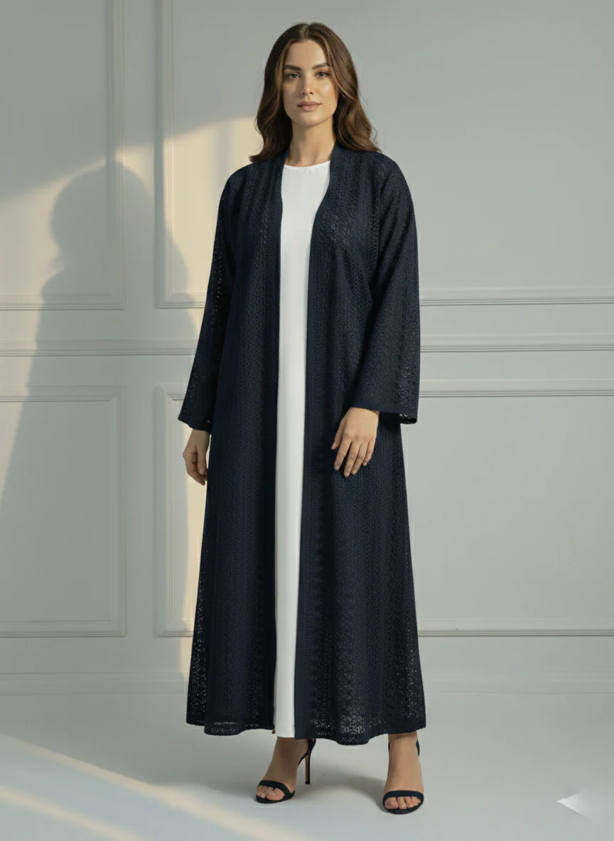 C 1717-06 Navy Blue Dantel Abaya - Image 5