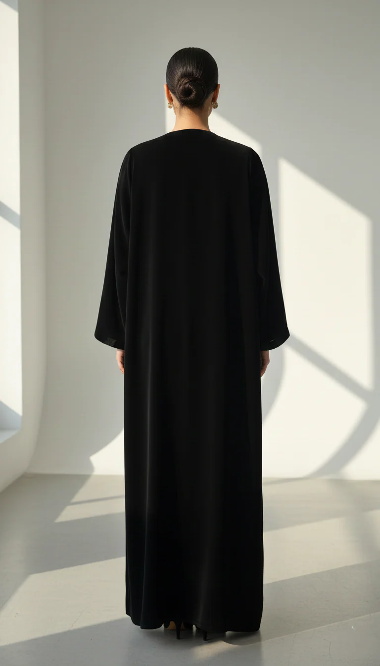 C 1755 Black Blue Velvet Abaya - Image 3