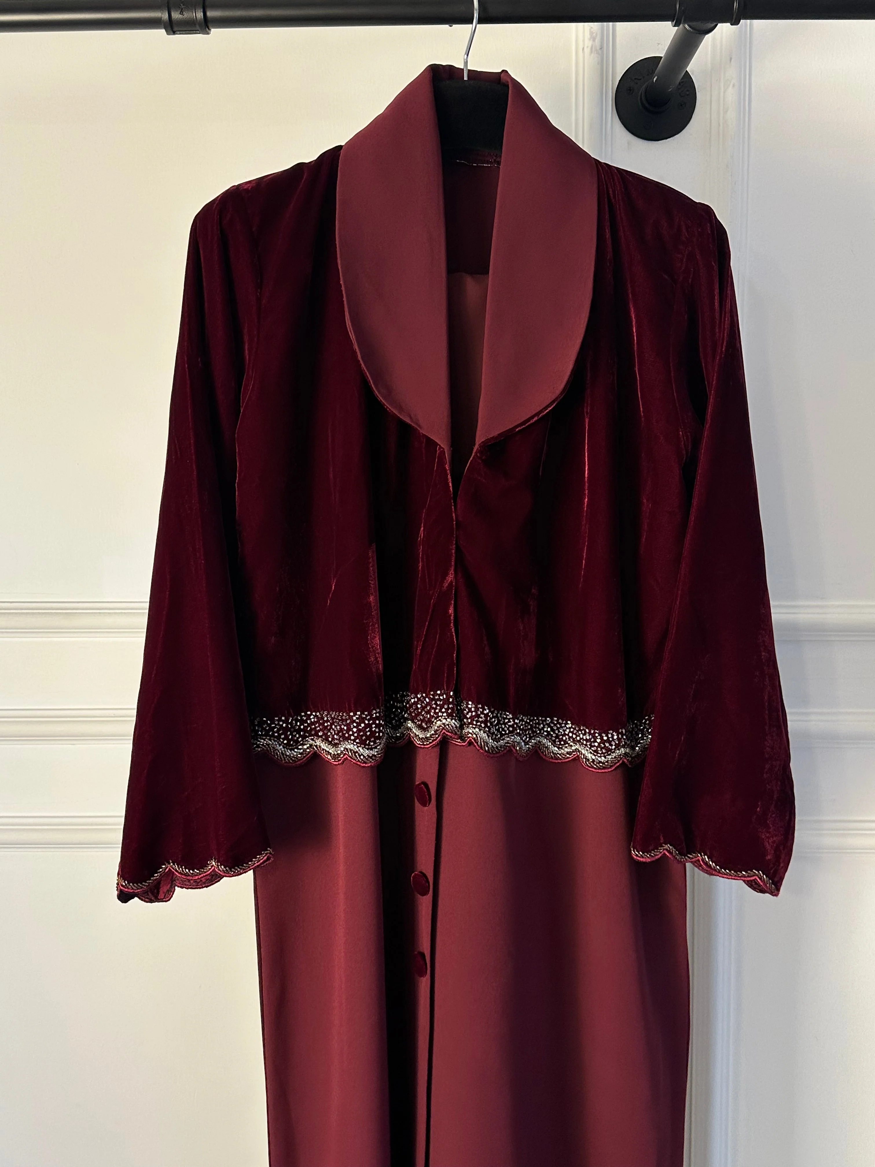 C 1756 Dark Maroon Beaded Abaya - Image 4