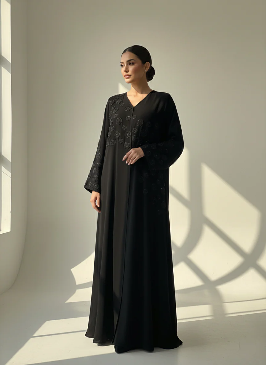C 1764 Black Beaded Abaya - Image 2
