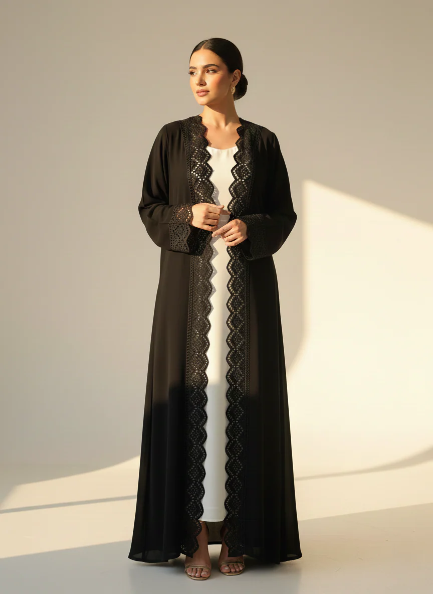 C 1765 Black Lace Abaya - Image 3