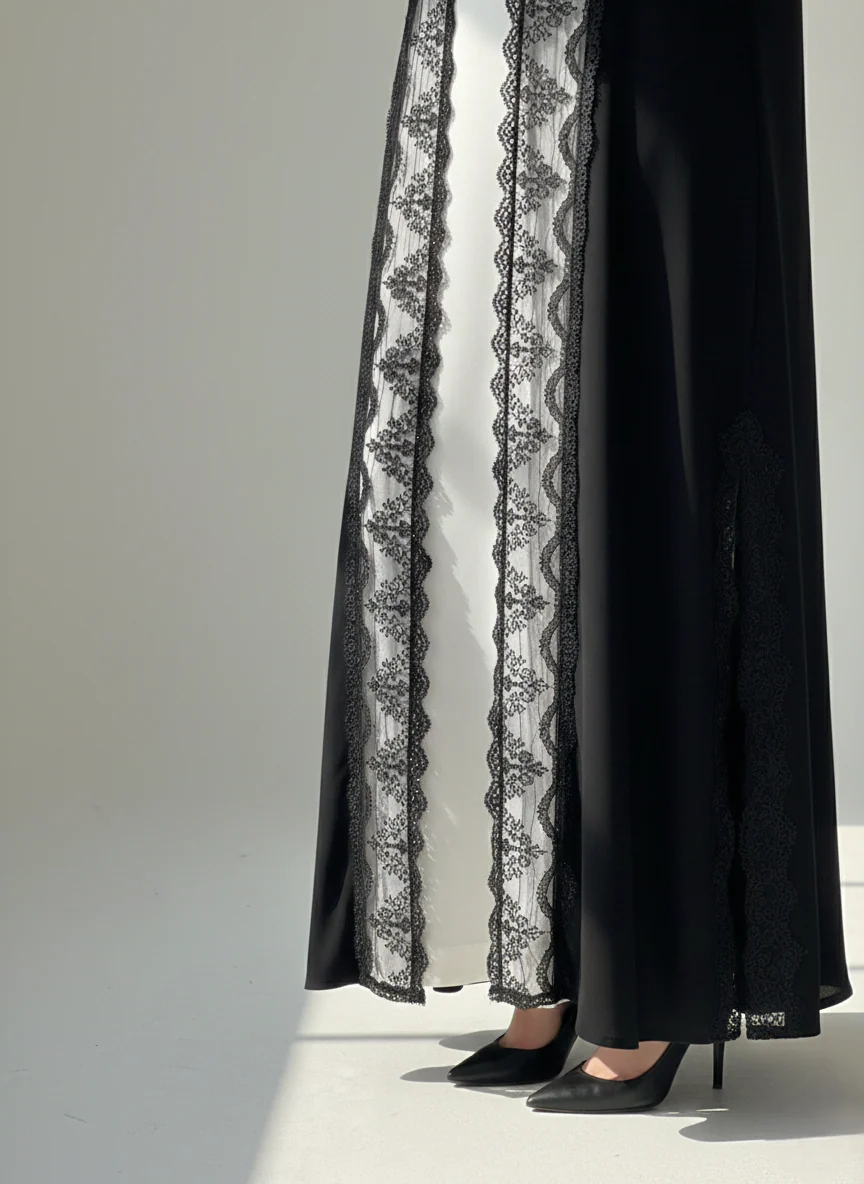 C 1769 Black Lace Abaya - Image 3