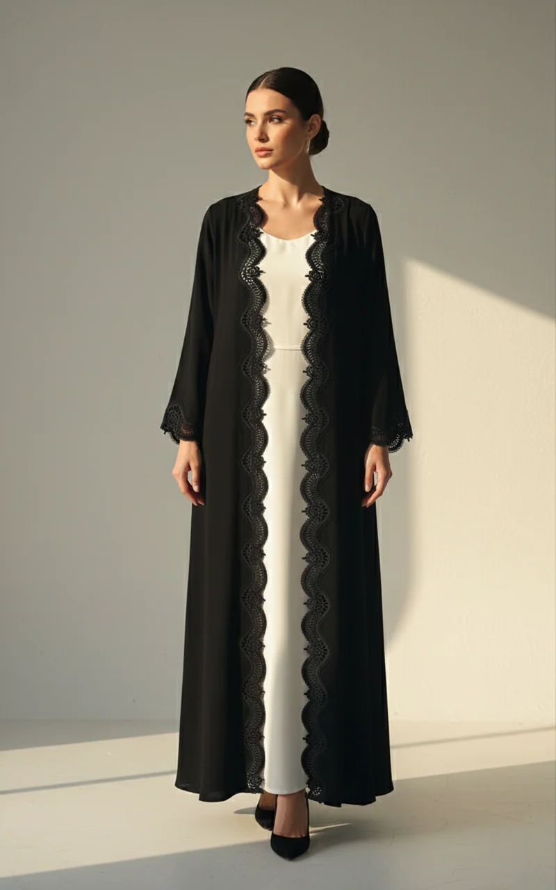 C 1772 Black Lace Abaya - Image 2
