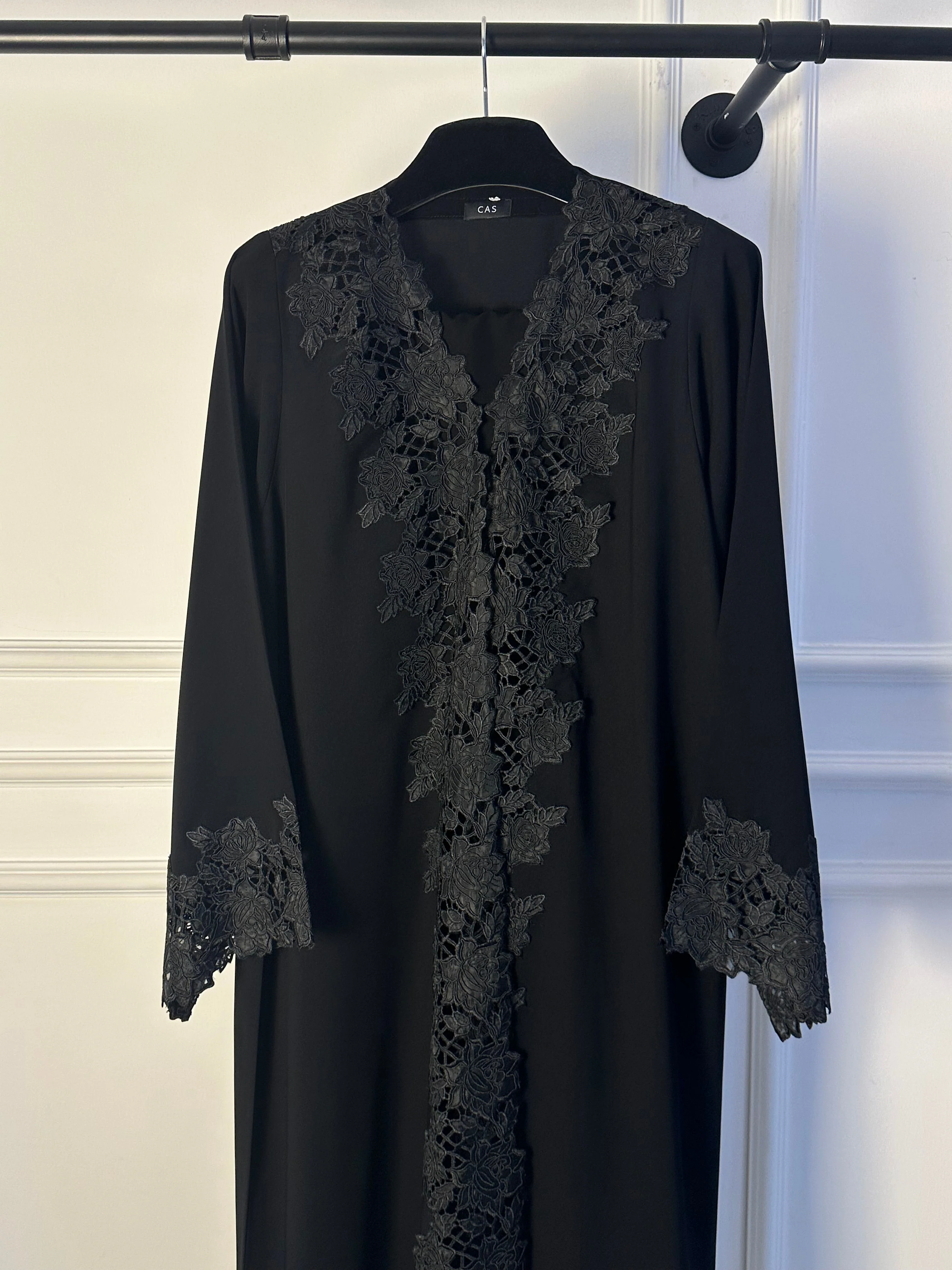 C 1774 Black Floral Lace Abaya - Image 5