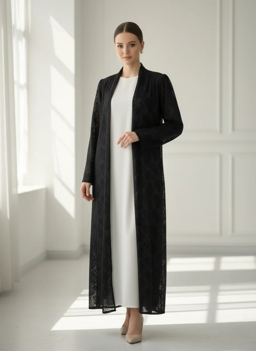 C 1782-02 Black Dantel Abaya - Image 2