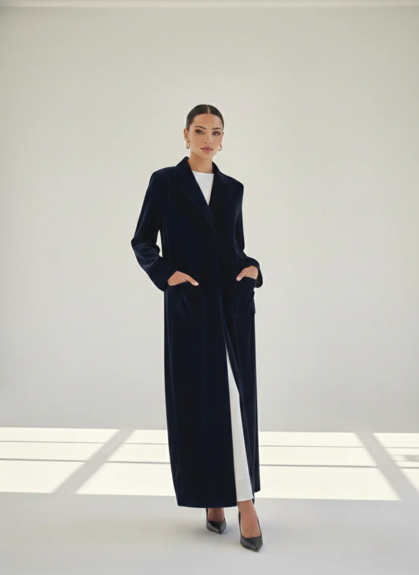 C 1783-02 Dark Blue Velvet Abaya - Image 2