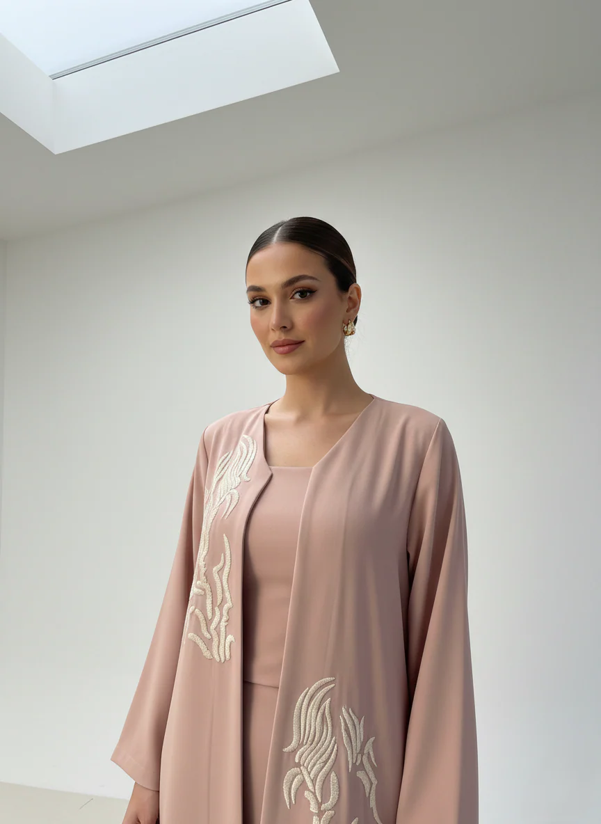 C 1790 Blush Pink Embroidered Abaya
