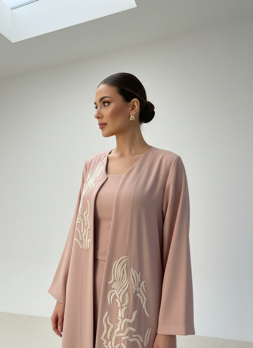 C 1790 Blush Pink Embroidered Abaya - Image 2